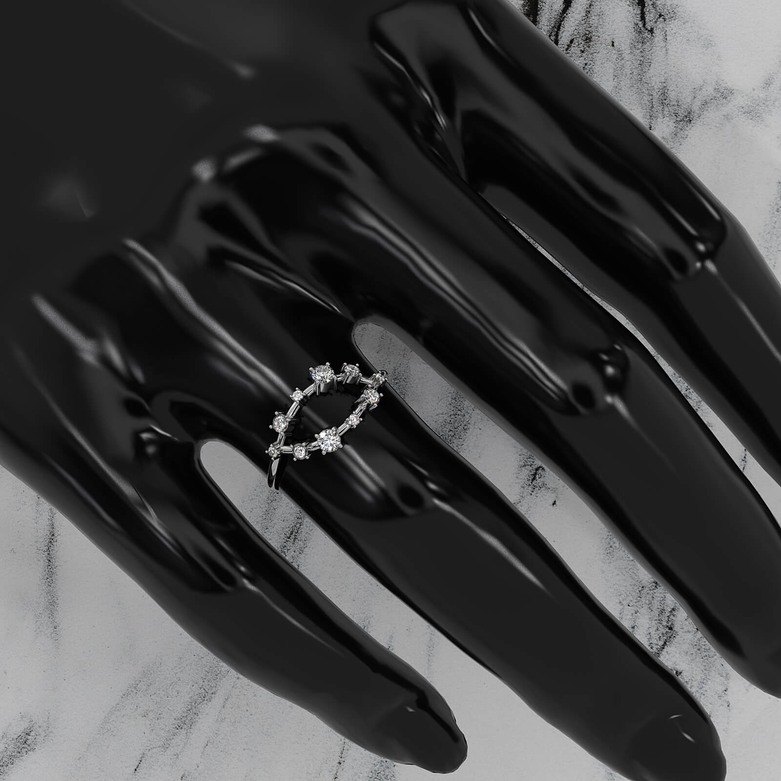 Stackable Marquise Outline Round Lab Diamond Fashionable Ring 0.25ctw.