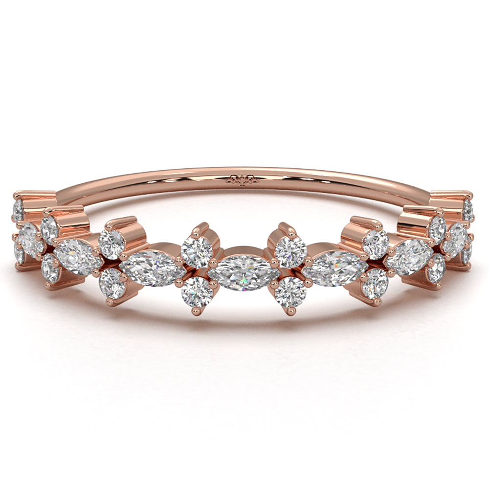 Prong Set Marquise & Round Scattered Lab Diamond Ring 0.28ctw.