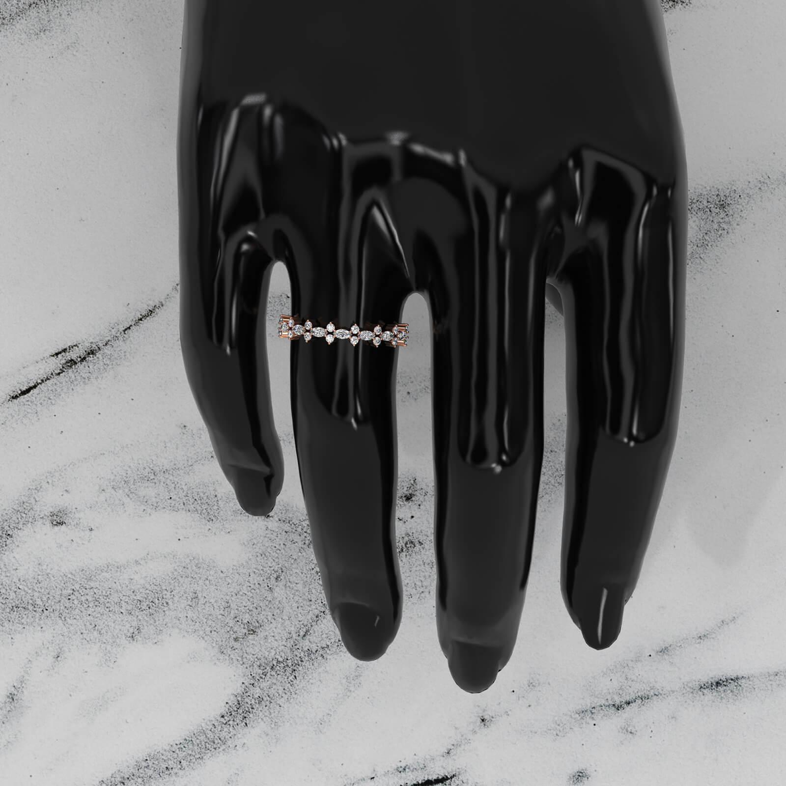 Prong Set Marquise & Round Scattered Lab Diamond Ring 0.28ctw.