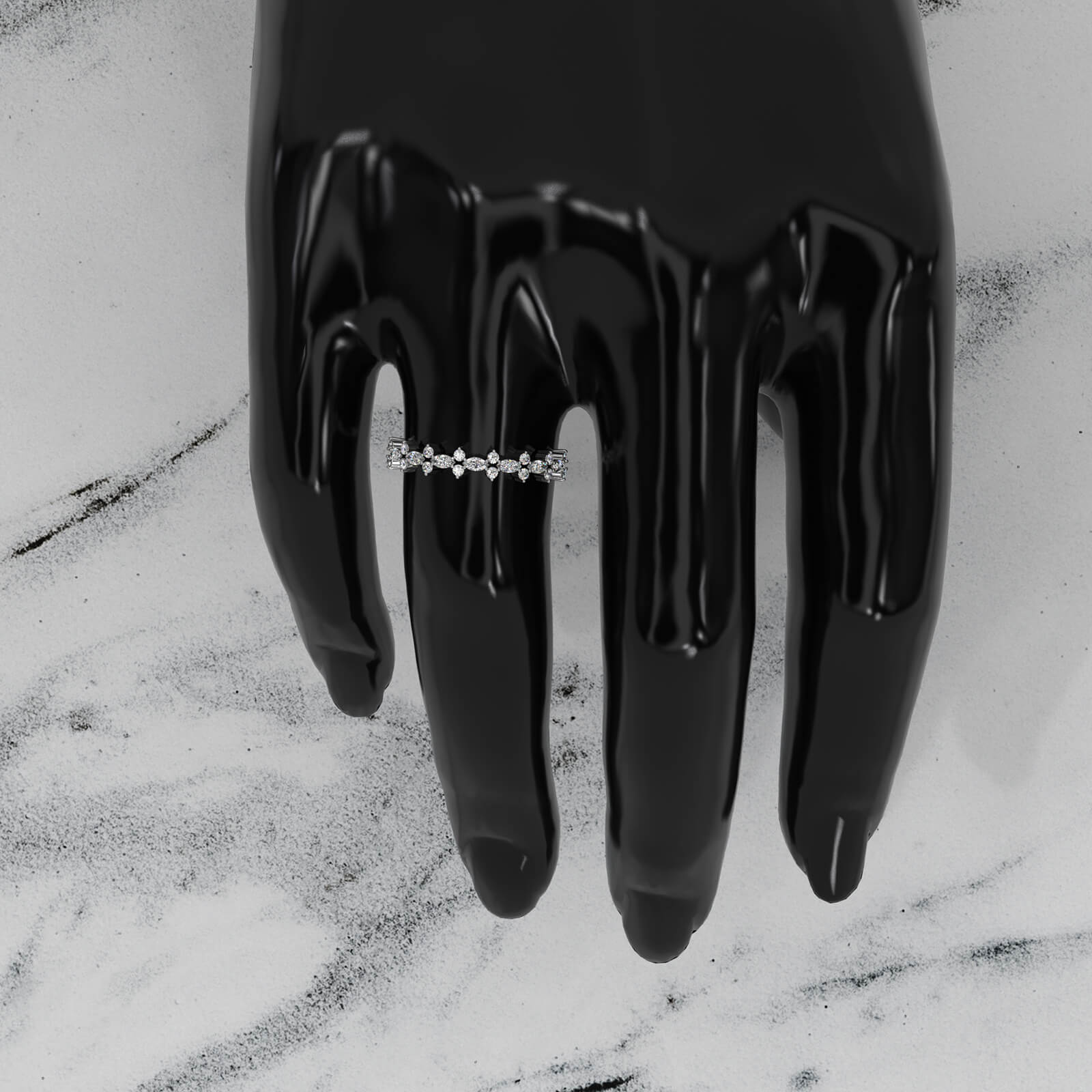 Prong Set Marquise & Round Scattered Lab Diamond Ring 0.28ctw.