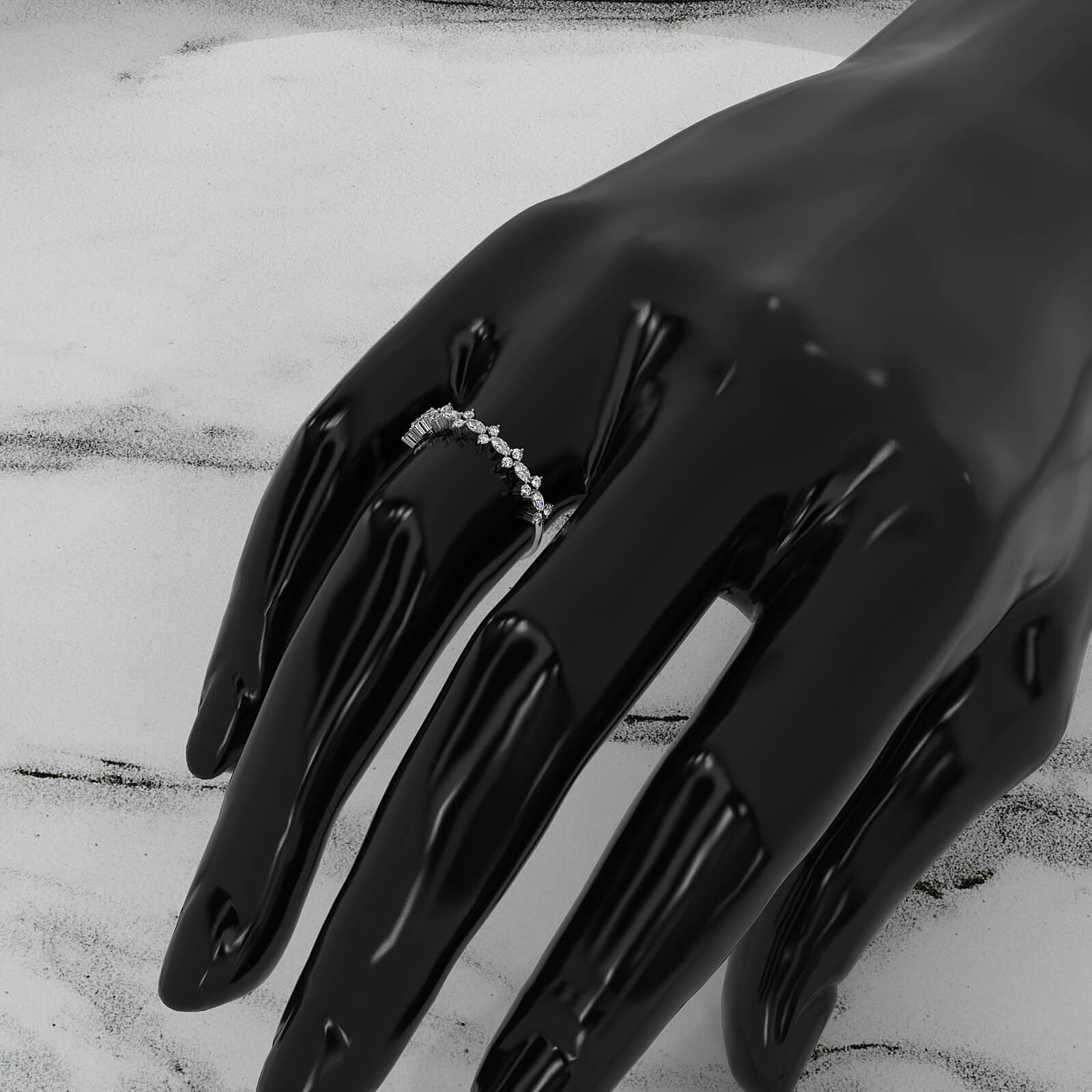 Prong Set Marquise & Round Scattered Lab Diamond Ring 0.28ctw.