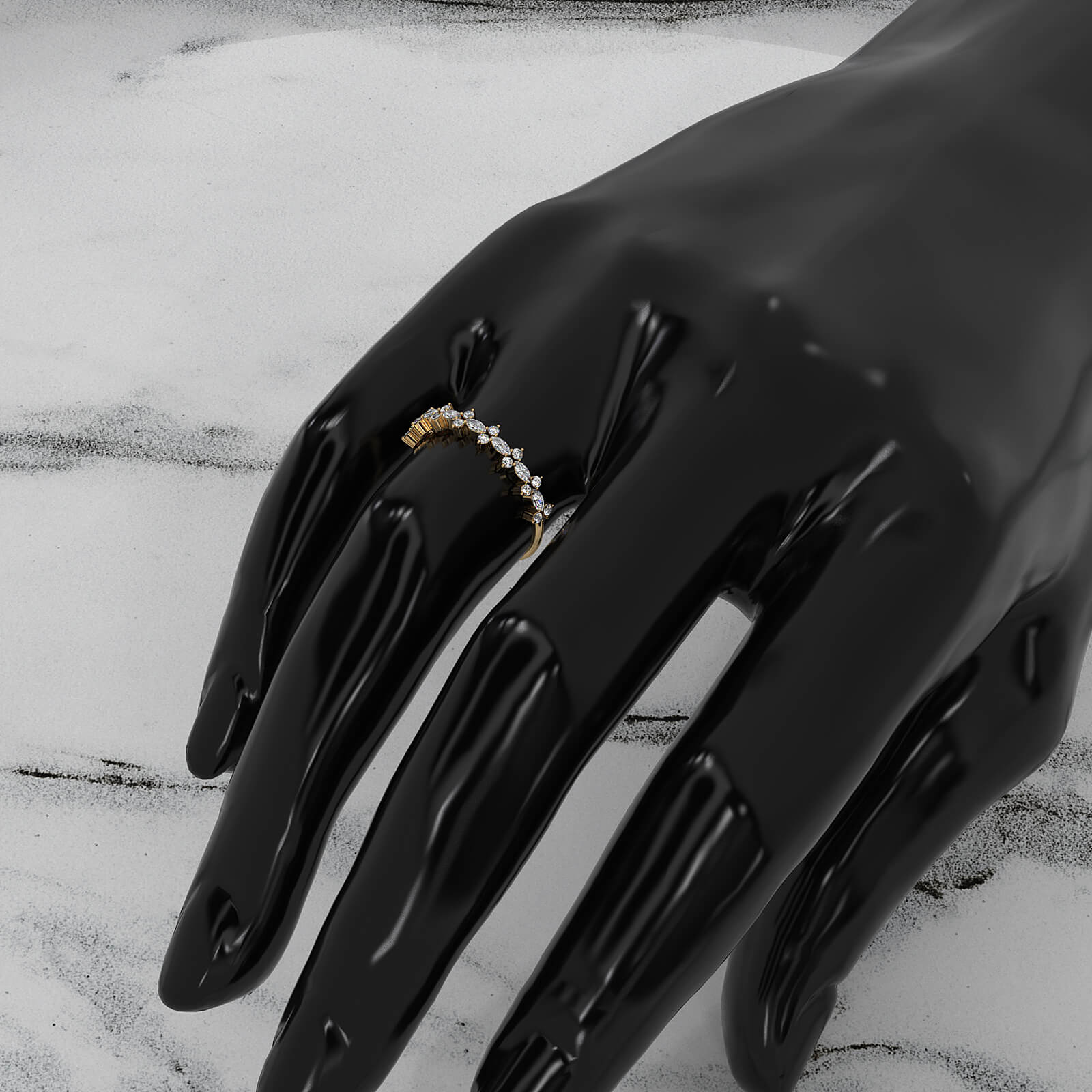 Prong Set Marquise & Round Scattered Lab Diamond Ring 0.28ctw.