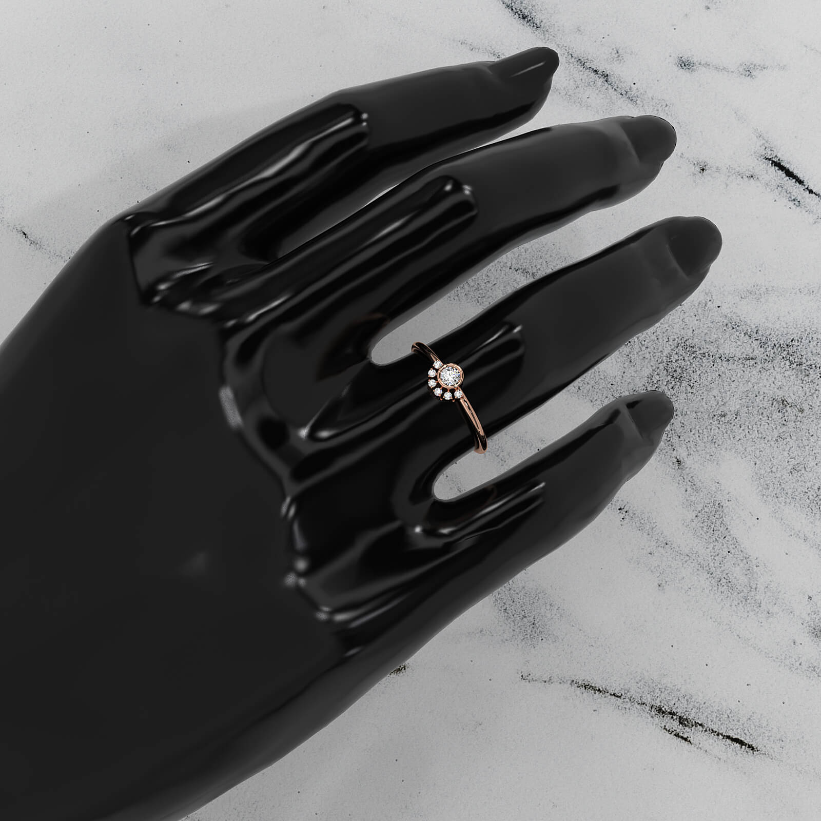 Half Moon Bezel & Prong Set Fashion Round Lab Diamond Ring 0.13ctw.