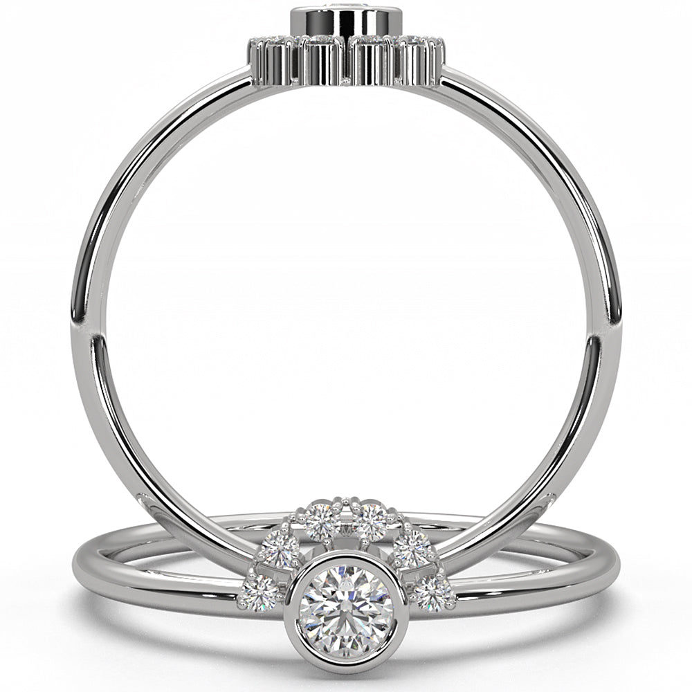 Half Moon Bezel & Prong Set Fashion Round Lab Diamond Ring 0.13ctw.
