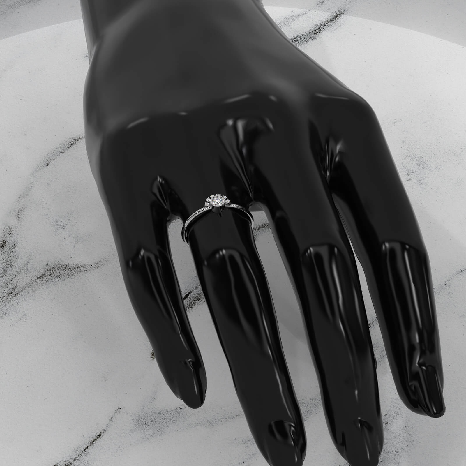 Half Moon Bezel & Prong Set Fashion Round Lab Diamond Ring 0.13ctw.