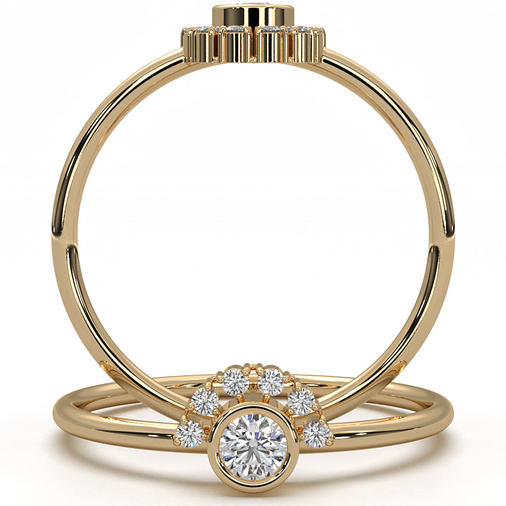 Half Moon Bezel & Prong Set Fashion Round Lab Diamond Ring 0.13ctw.