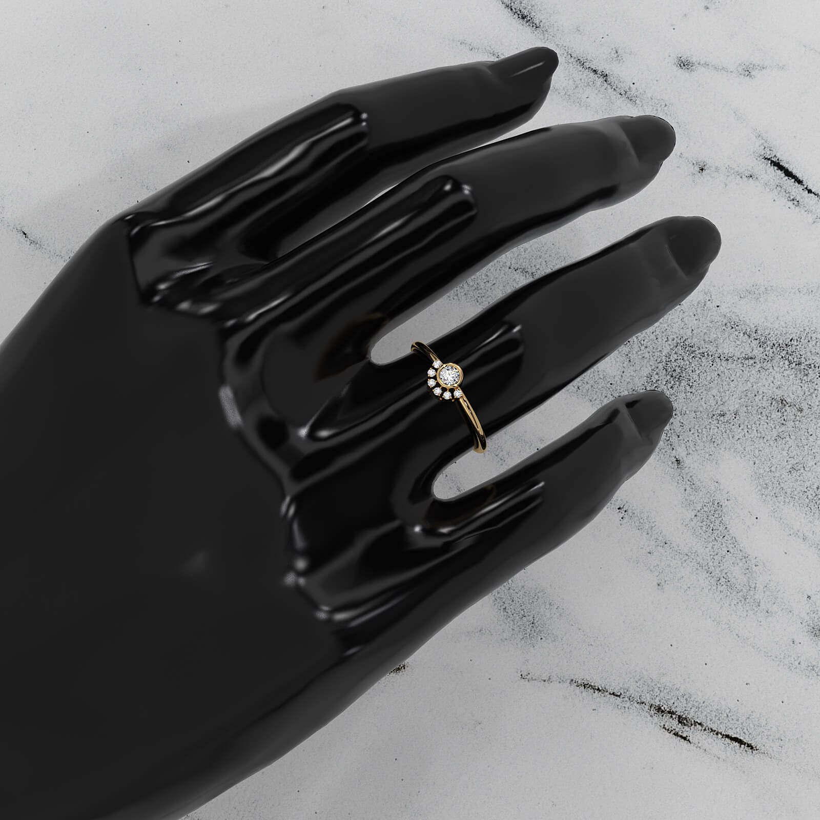 Half Moon Bezel & Prong Set Fashion Round Lab Diamond Ring 0.13ctw.