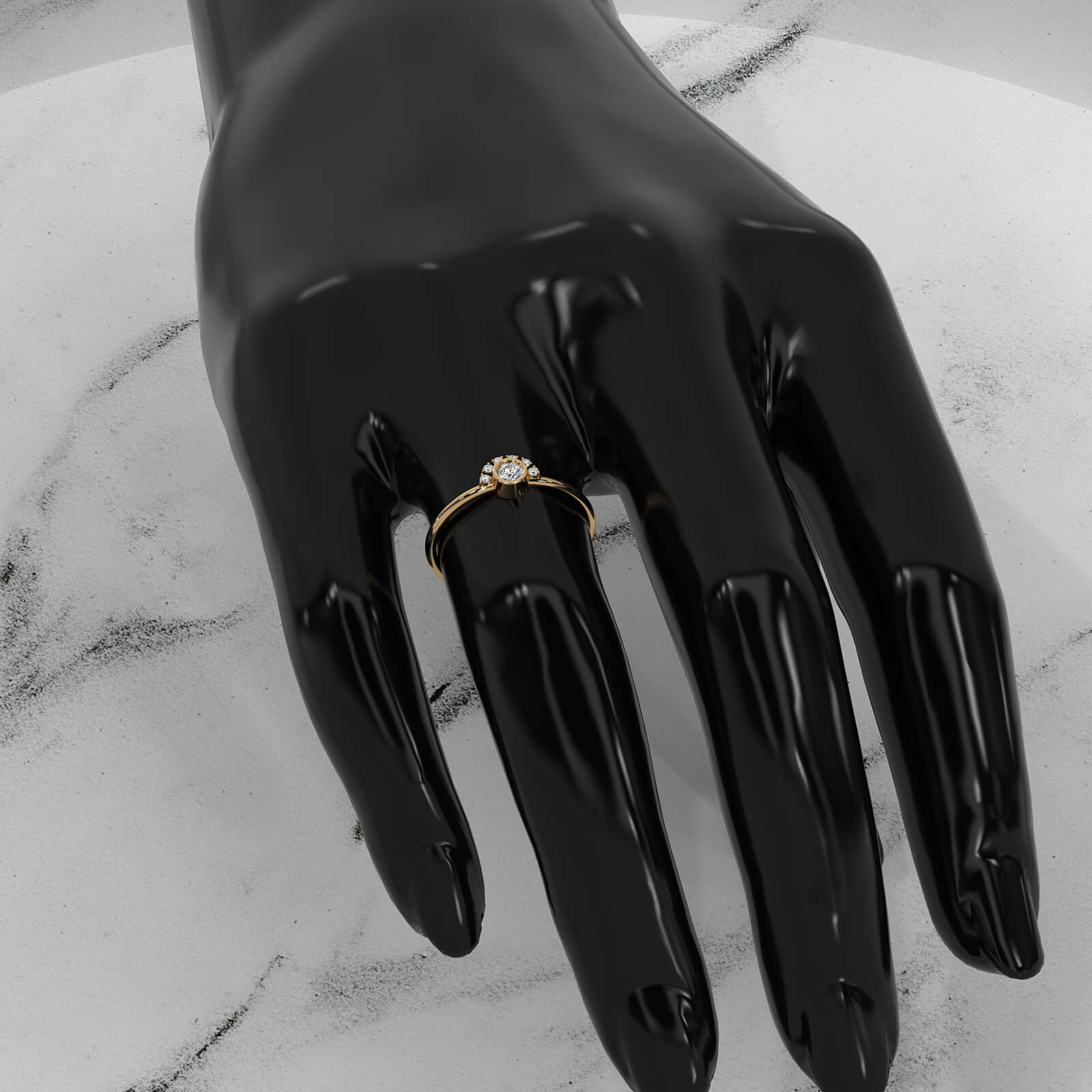 Half Moon Bezel & Prong Set Fashion Round Lab Diamond Ring 0.13ctw.