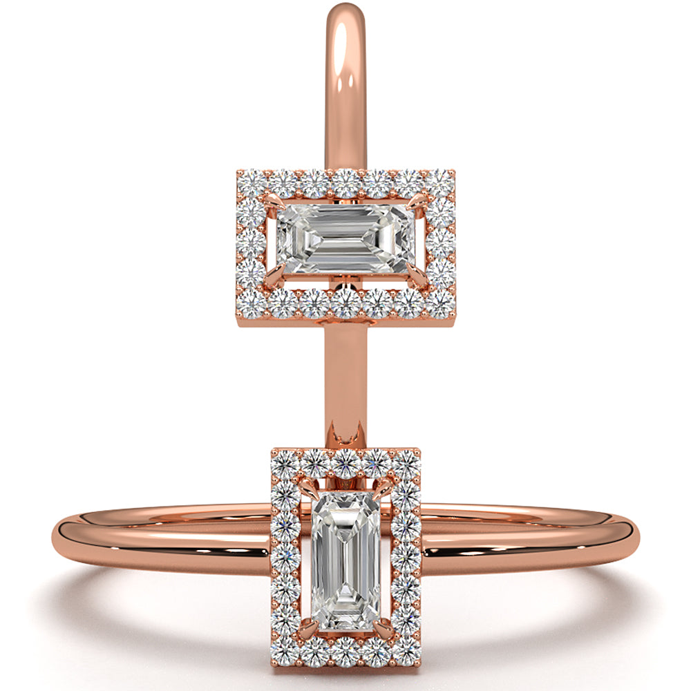 Slim And Dainty Baguette Halo Lab Diamond Engagement Ring 0.17ctw.