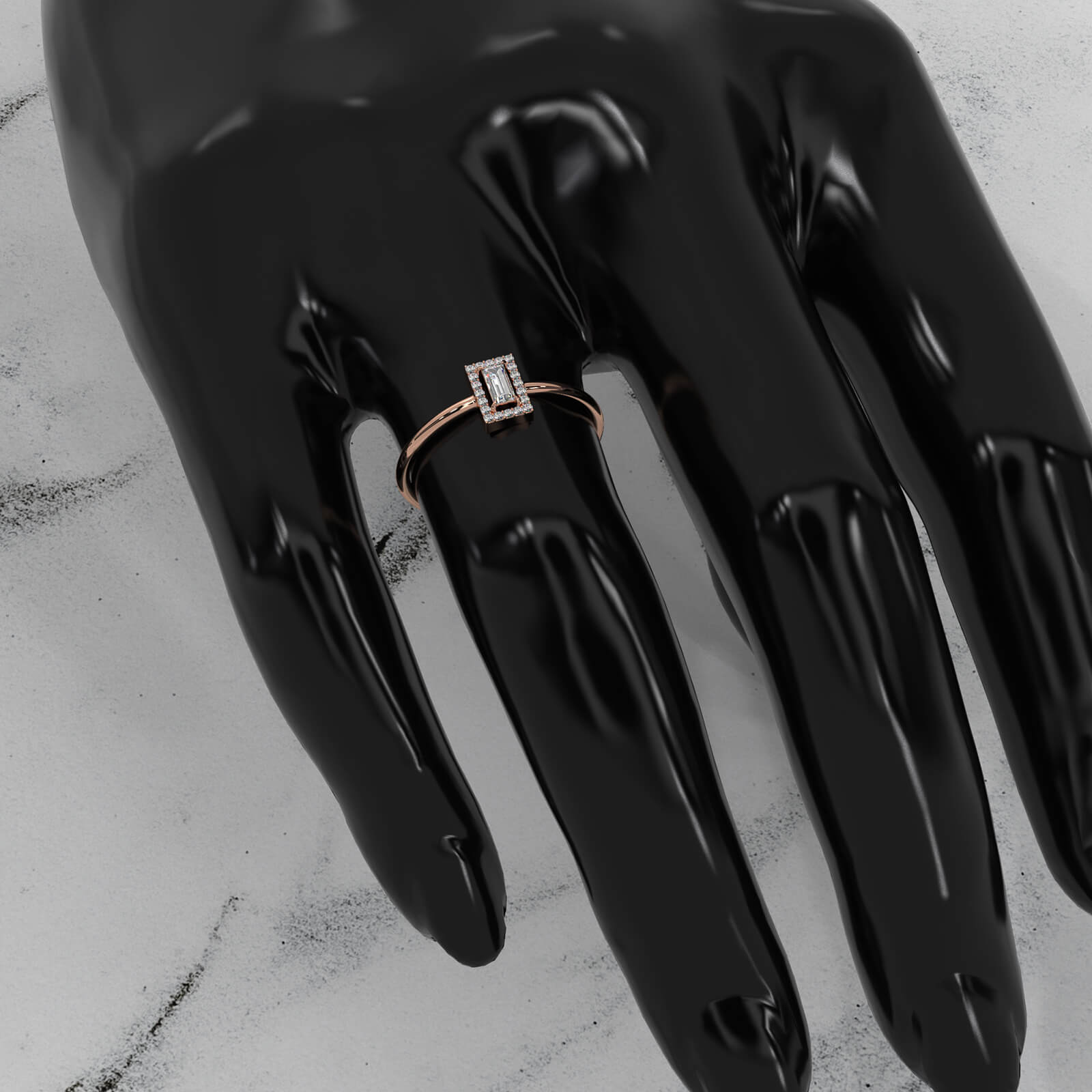 Slim And Dainty Baguette Halo Lab Diamond Engagement Ring 0.17ctw.