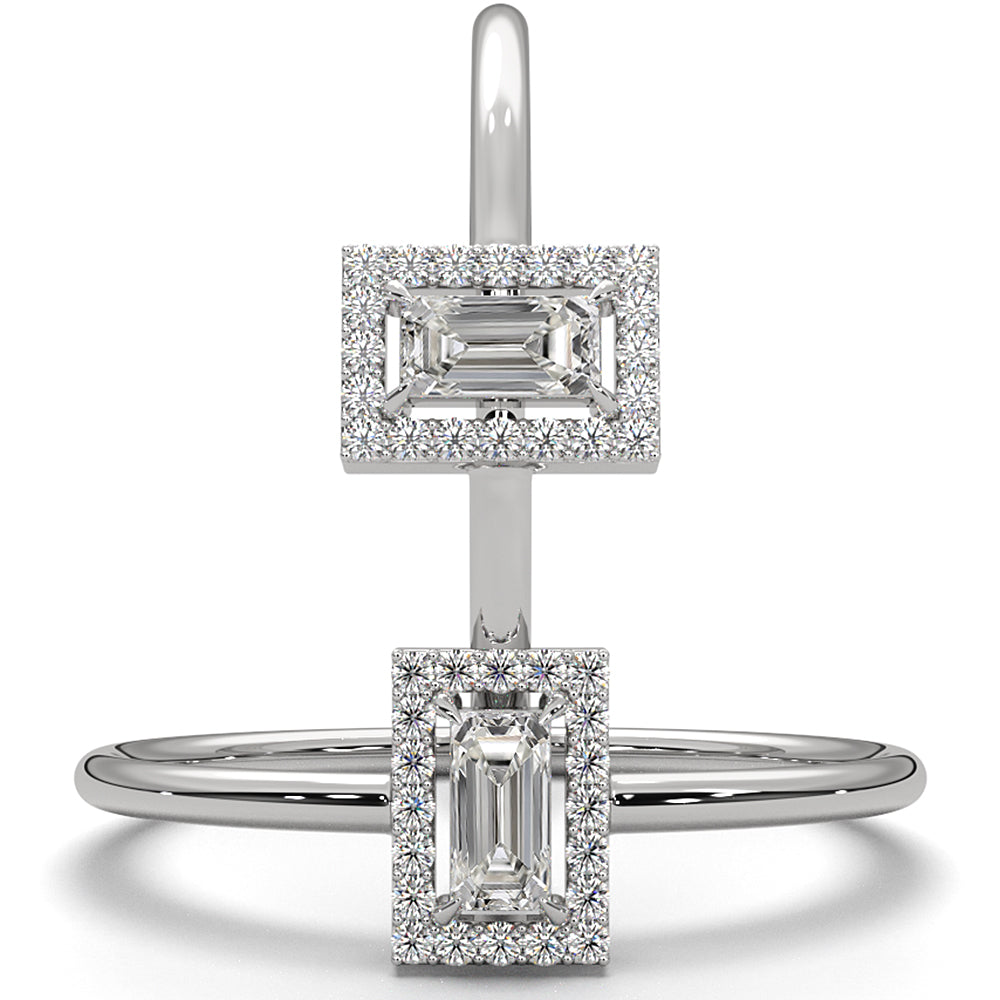 Slim And Dainty Baguette Halo Lab Diamond Engagement Ring 0.17ctw.