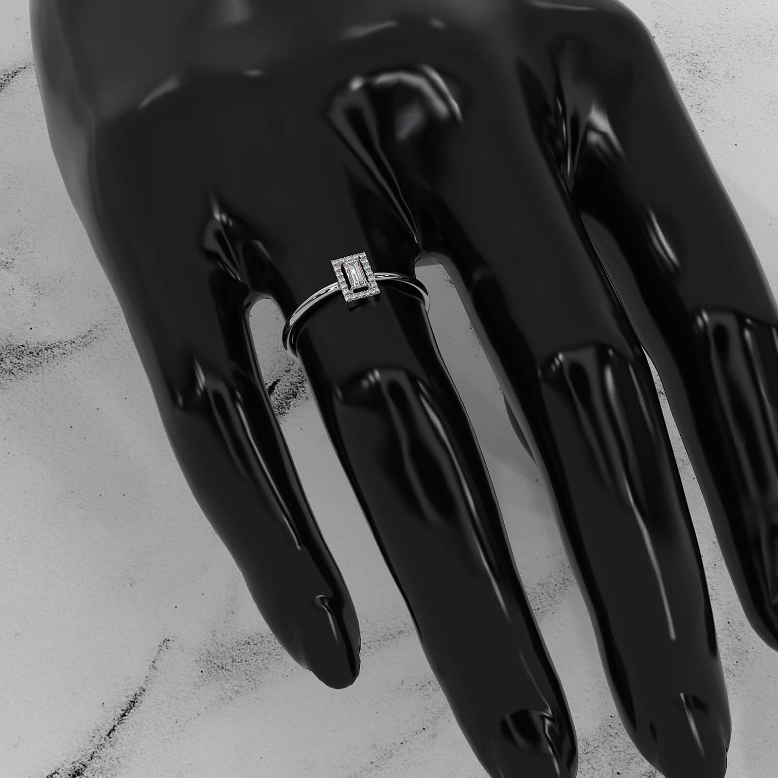 Slim And Dainty Baguette Halo Lab Diamond Engagement Ring 0.17ctw.