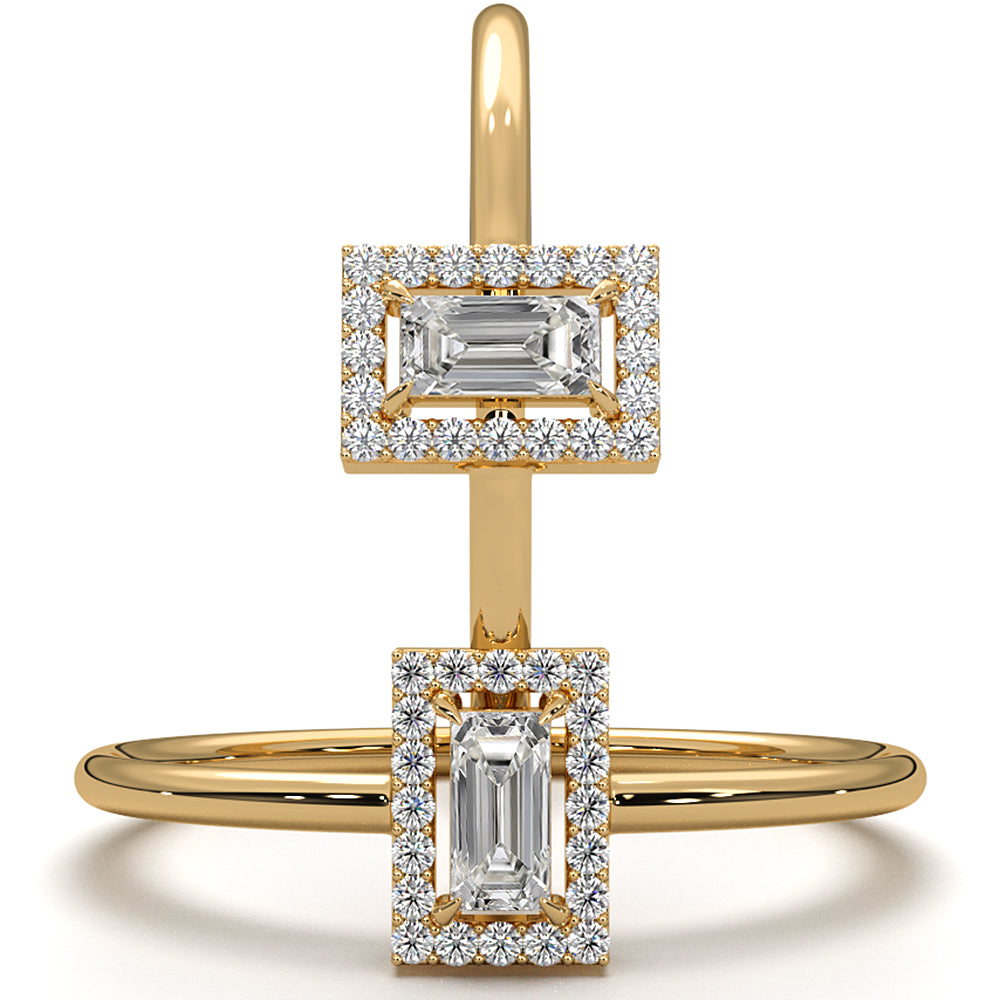 Slim And Dainty Baguette Halo Lab Diamond Engagement Ring 0.17ctw.