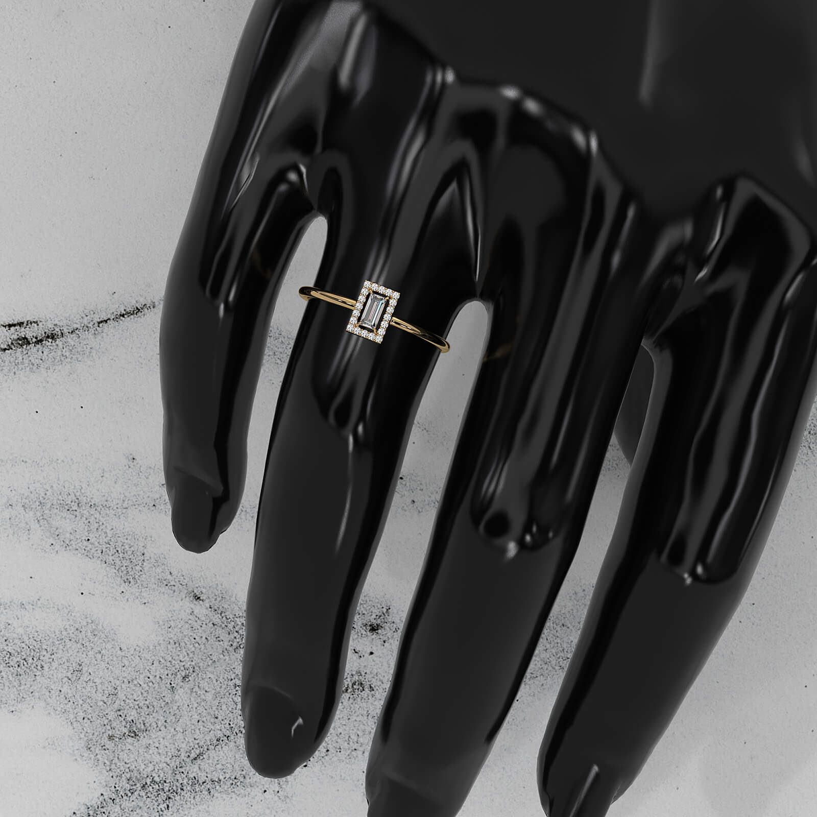 Slim And Dainty Baguette Halo Lab Diamond Engagement Ring 0.17ctw.