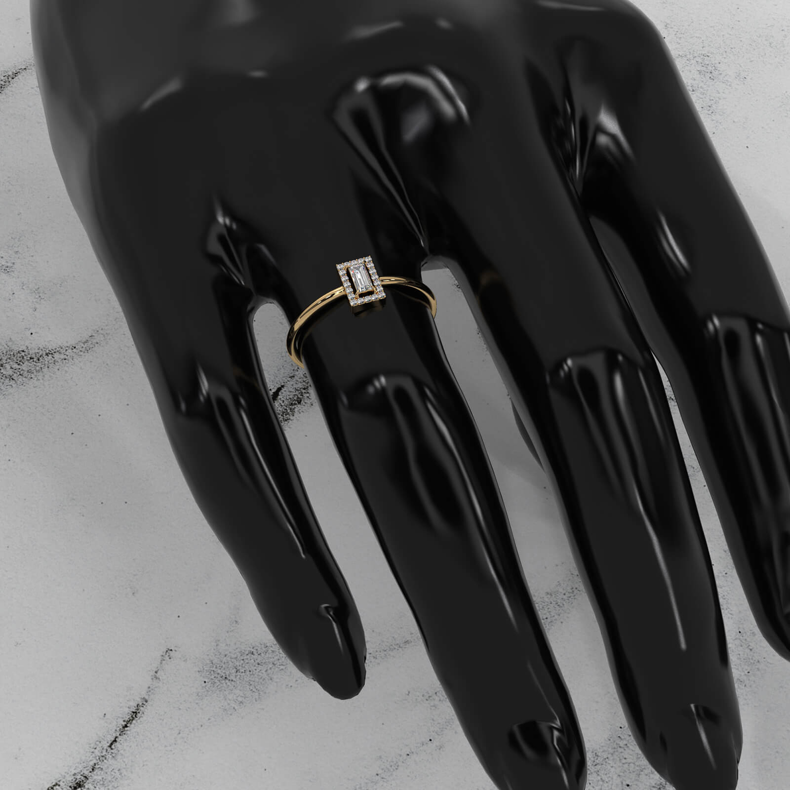 Slim And Dainty Baguette Halo Lab Diamond Engagement Ring 0.17ctw.