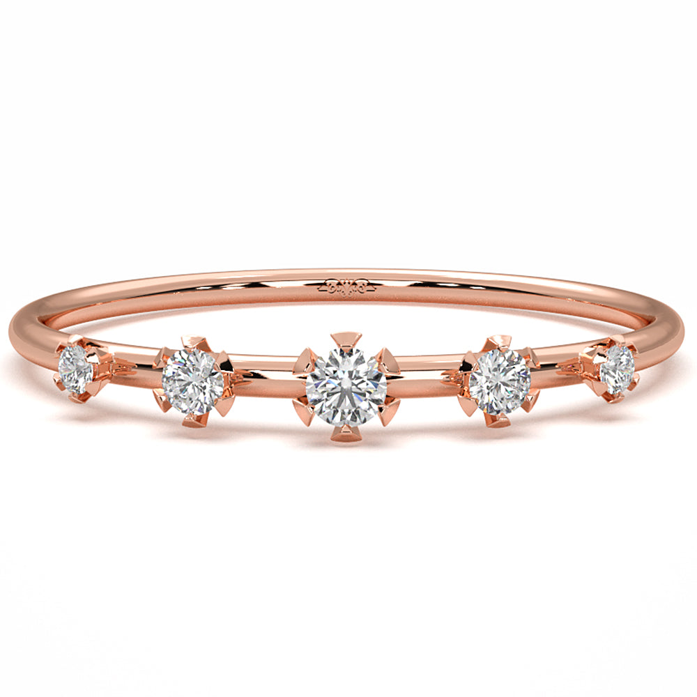 Slim 5 Stone Round Lab Grown Diamond Fashion Prong Set Ring 0.08ctw.