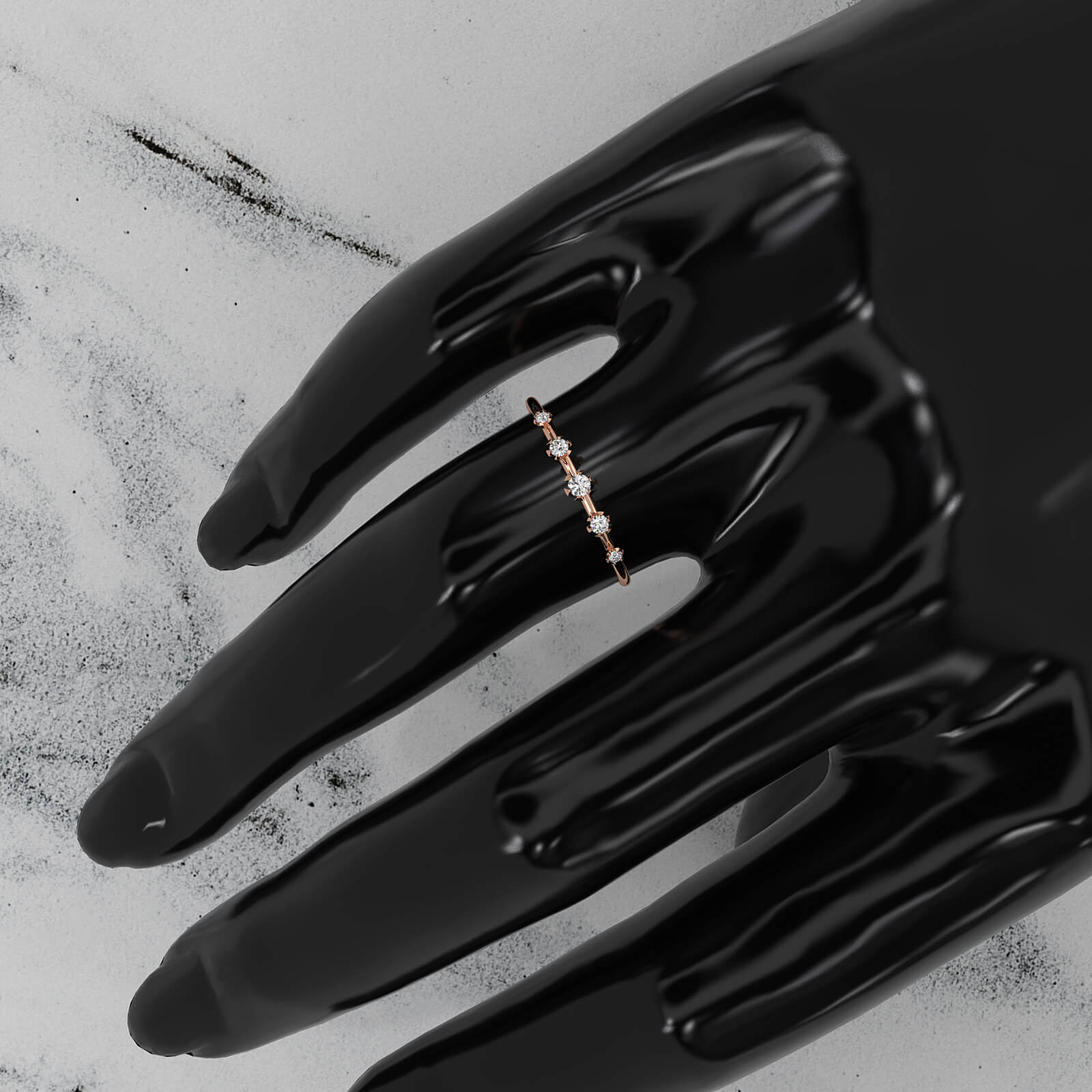 Slim 5 Stone Round Lab Grown Diamond Fashion Prong Set Ring 0.08ctw.