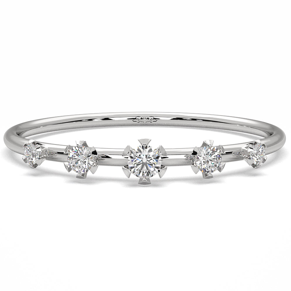 Slim 5 Stone Round Lab Grown Diamond Fashion Prong Set Ring 0.08ctw.