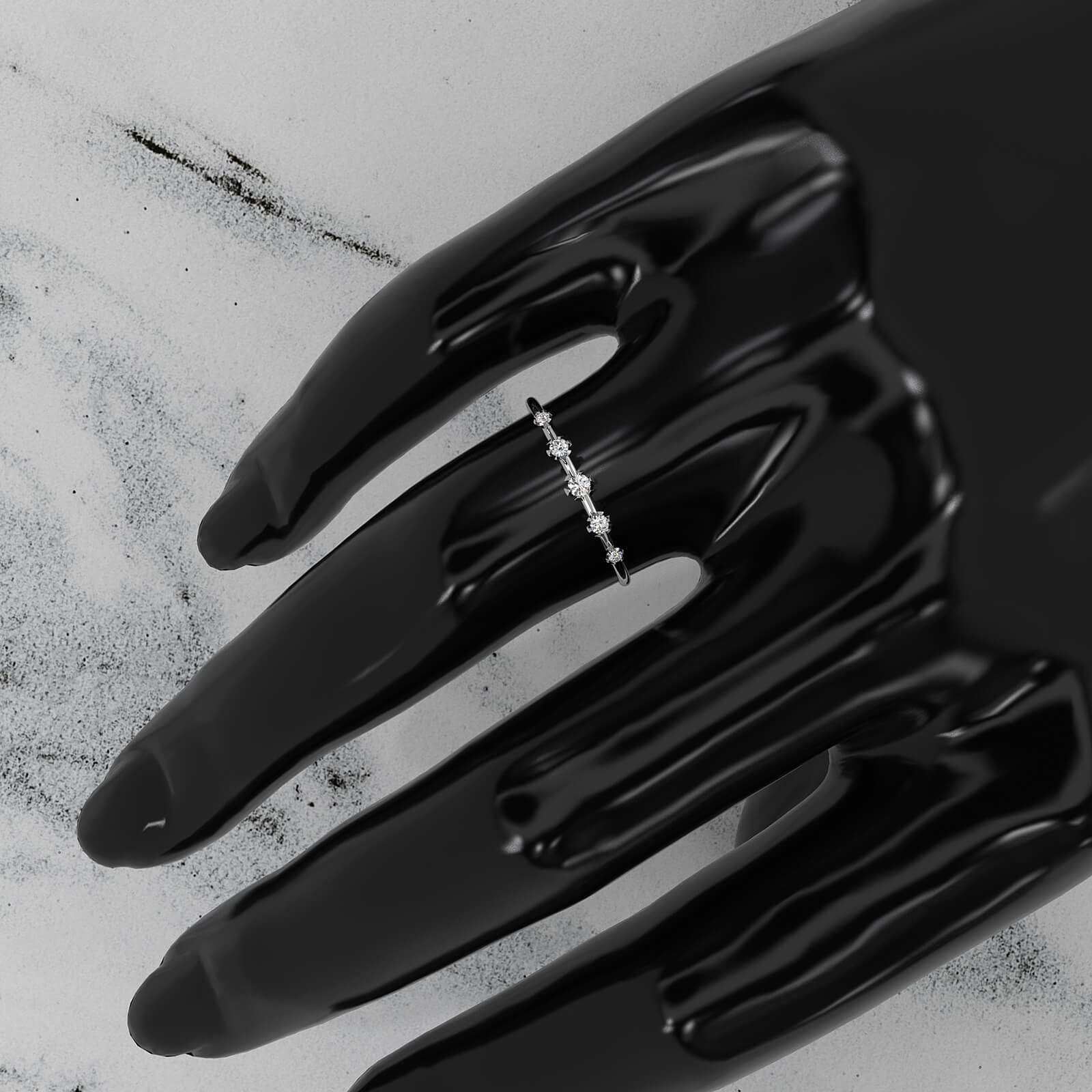 Slim 5 Stone Round Lab Grown Diamond Fashion Prong Set Ring 0.08ctw.