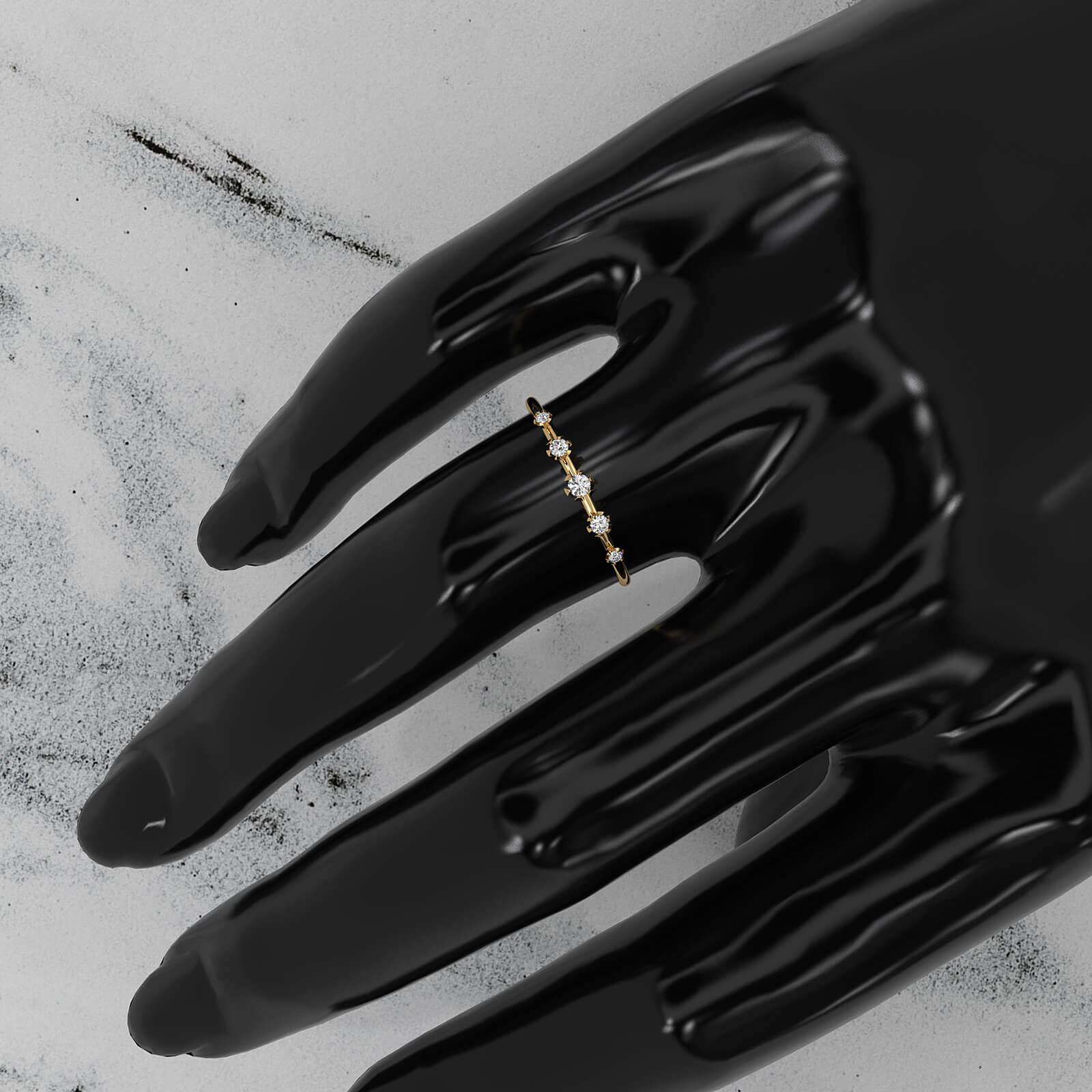 Slim 5 Stone Round Lab Grown Diamond Fashion Prong Set Ring 0.08ctw.