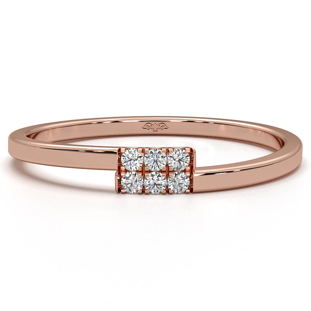 French U Cut Pave Set 6 Stone Slim Round Lab Diamond Fashion Ring 0.06ctw.