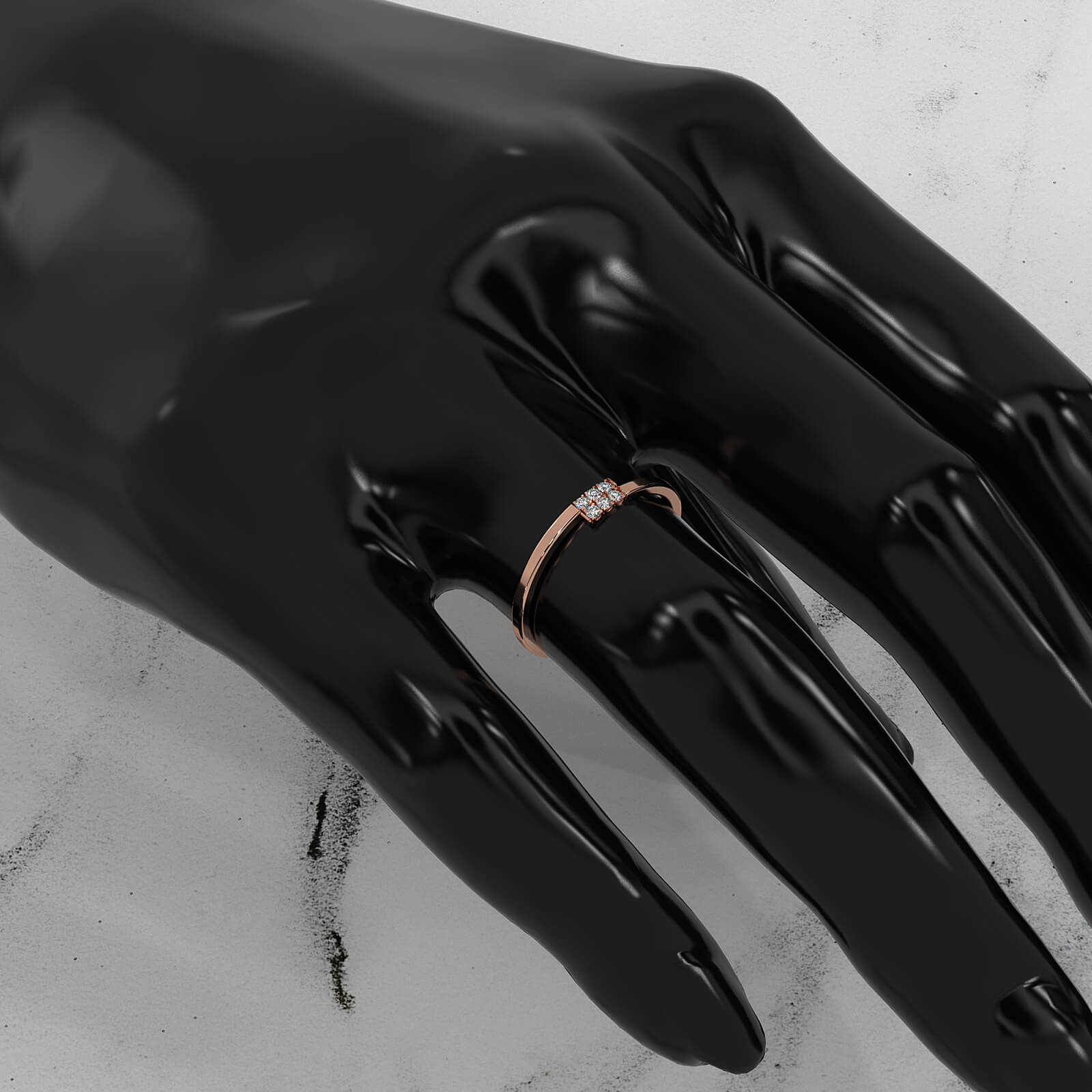 French U Cut Pave Set 6 Stone Slim Round Lab Diamond Fashion Ring 0.06ctw.