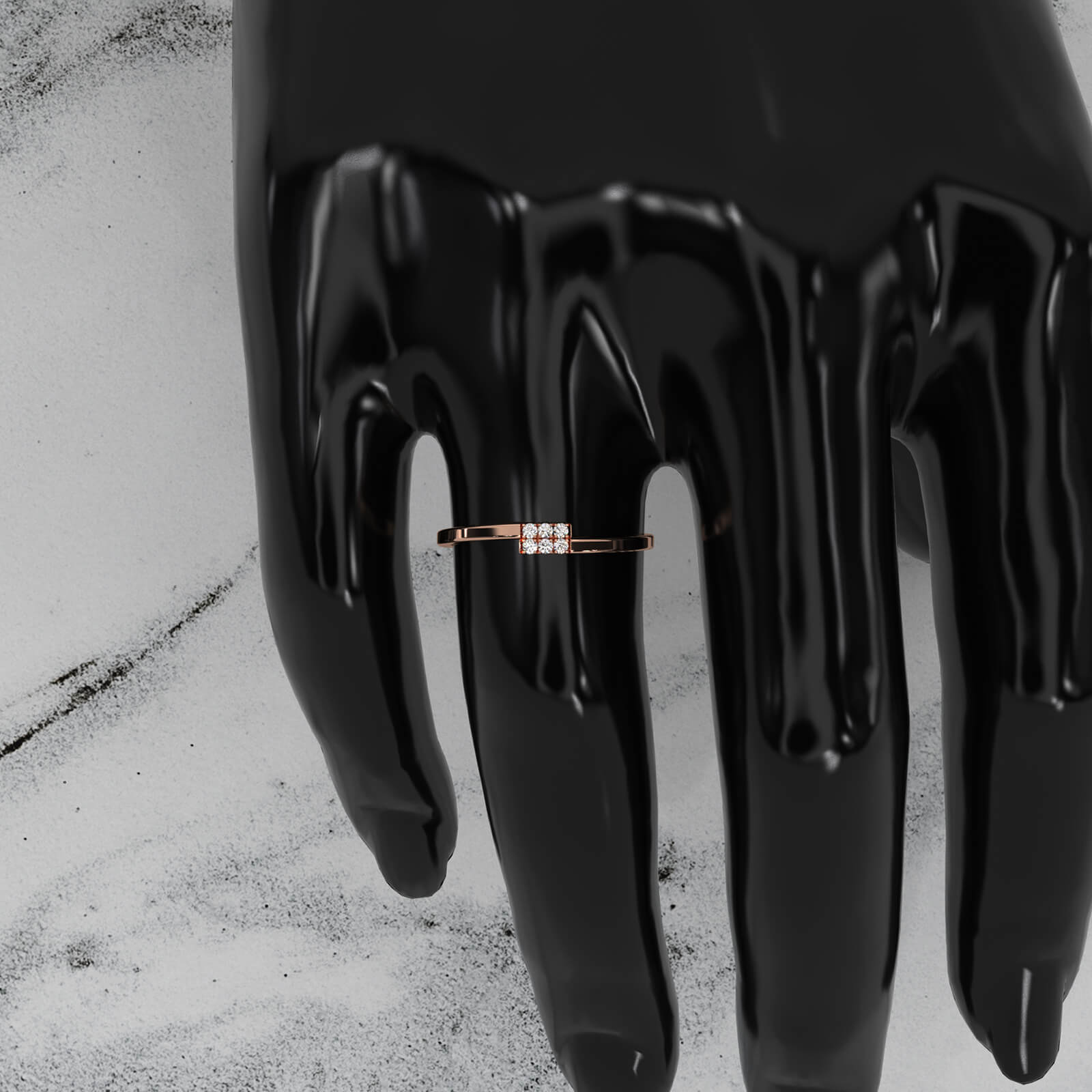 French U Cut Pave Set 6 Stone Slim Round Lab Diamond Fashion Ring 0.06ctw.