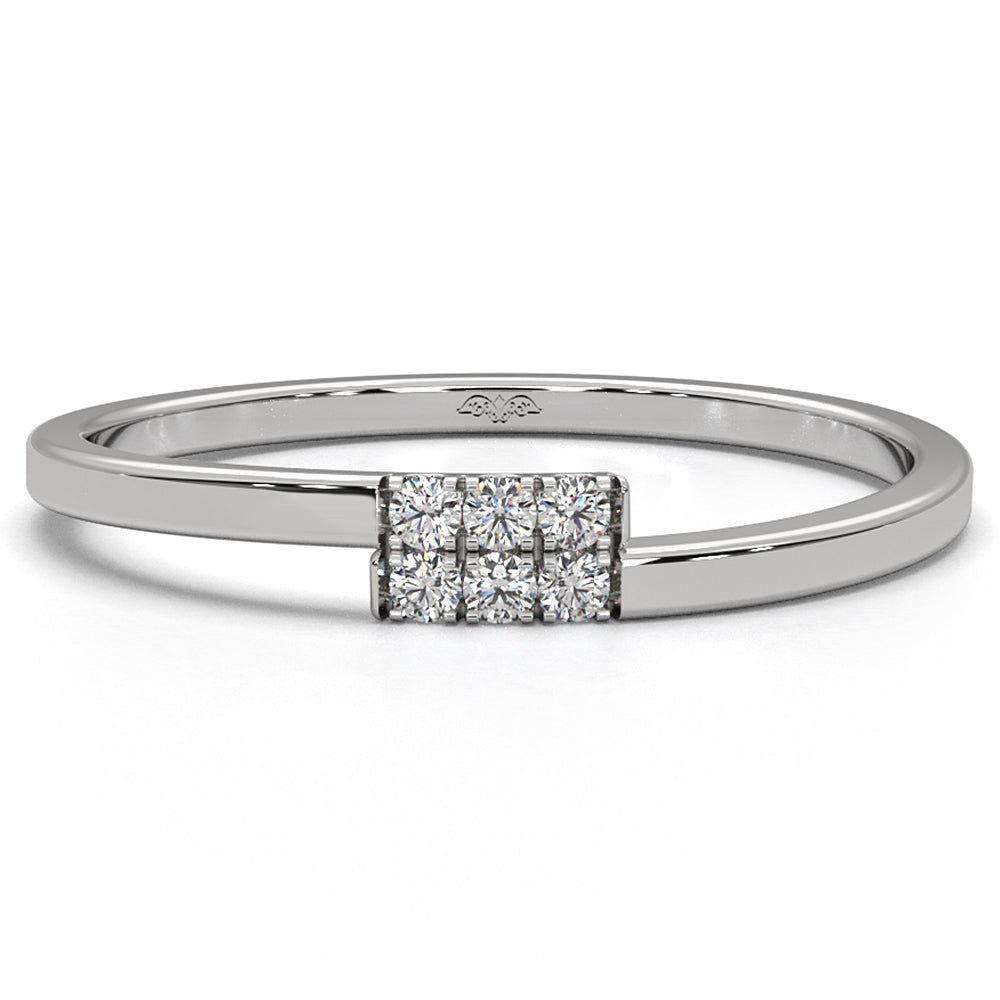 French U Cut Pave Set 6 Stone Slim Round Lab Diamond Fashion Ring 0.06ctw.