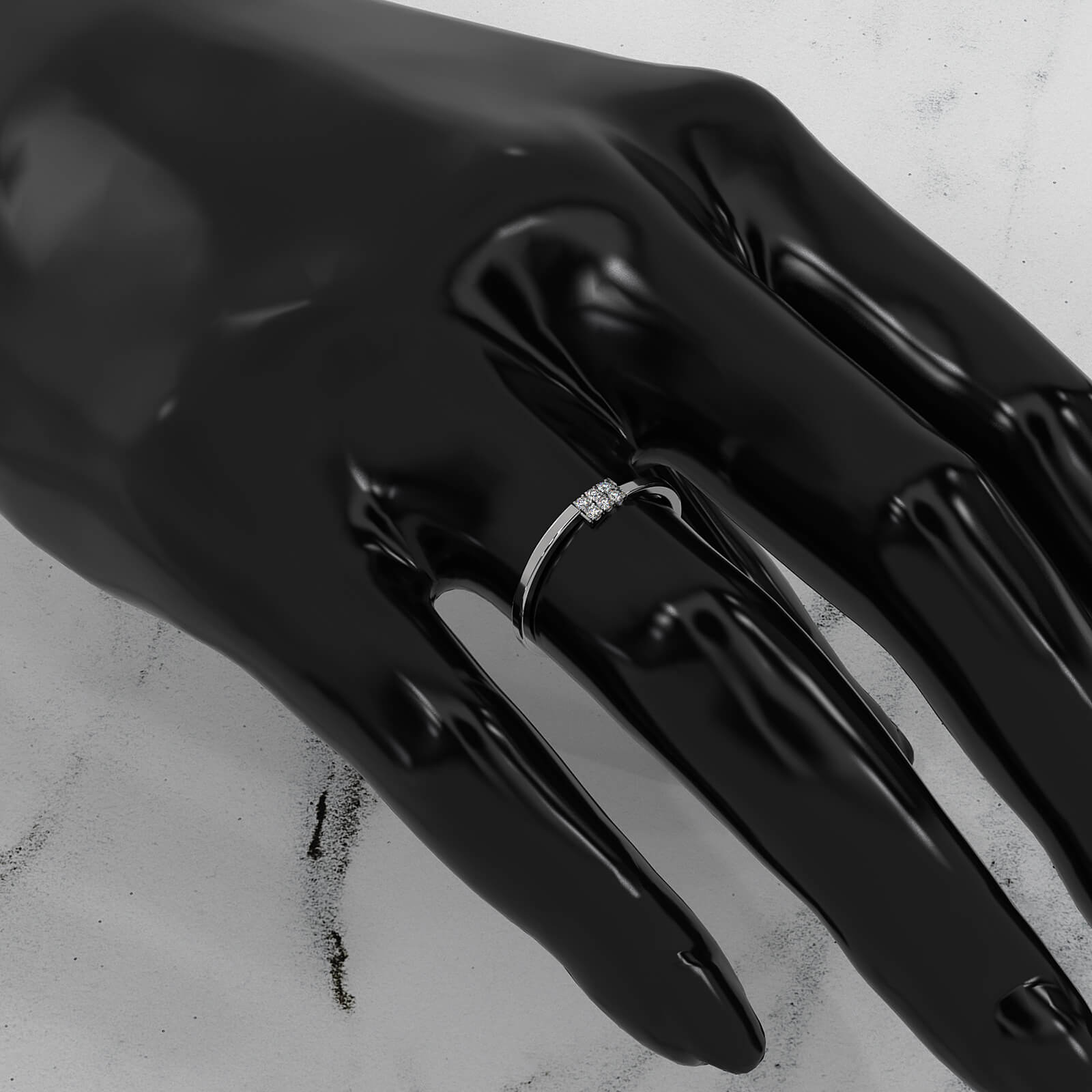 French U Cut Pave Set 6 Stone Slim Round Lab Diamond Fashion Ring 0.06ctw.