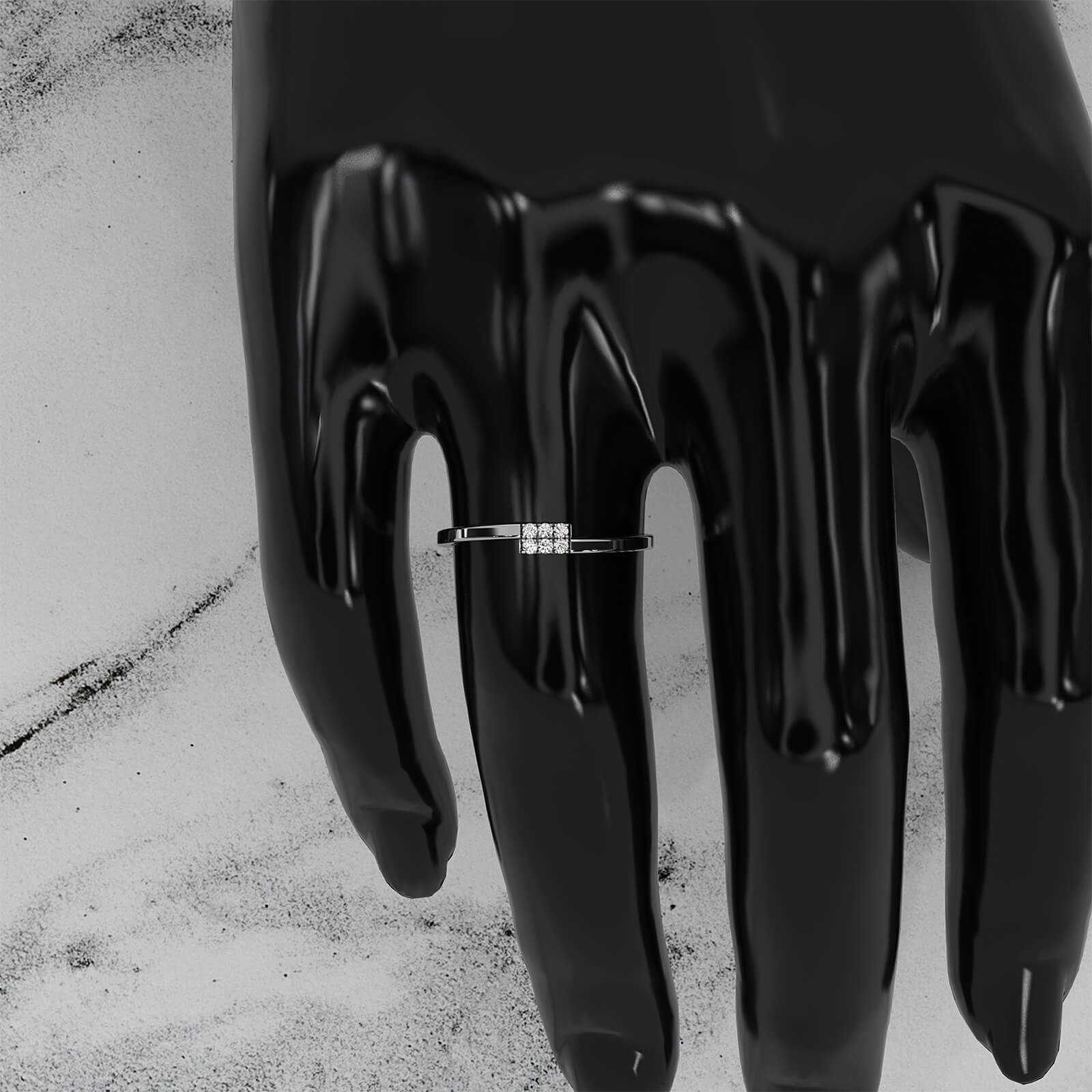 French U Cut Pave Set 6 Stone Slim Round Lab Diamond Fashion Ring 0.06ctw.