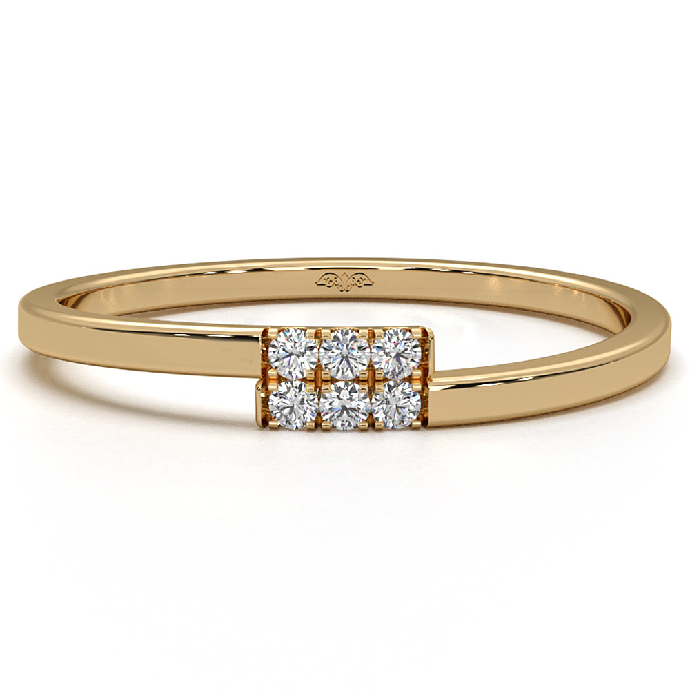 French U Cut Pave Set 6 Stone Slim Round Lab Diamond Fashion Ring 0.06ctw.