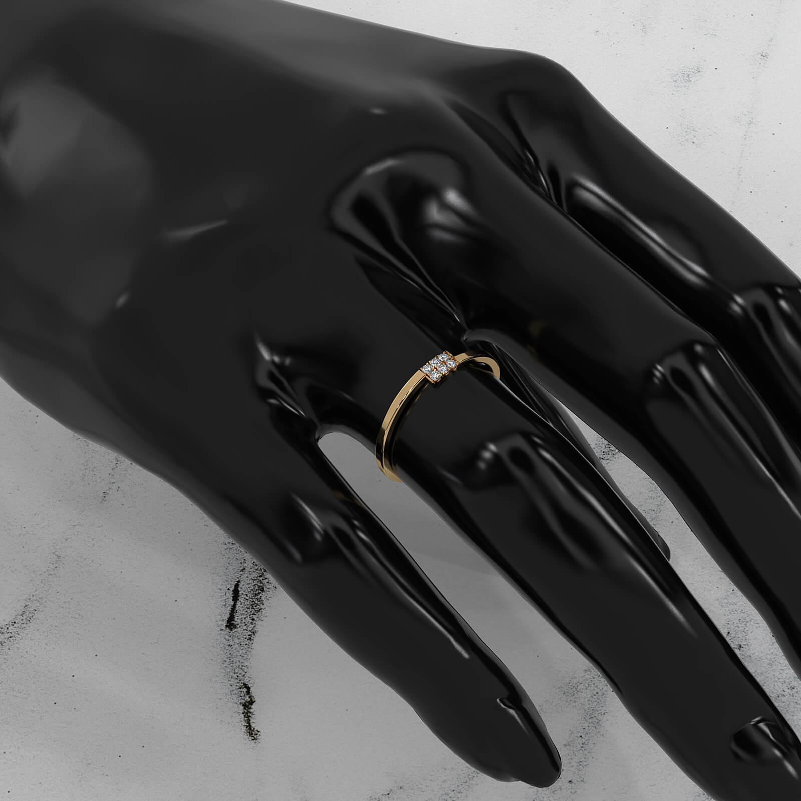 French U Cut Pave Set 6 Stone Slim Round Lab Diamond Fashion Ring 0.06ctw.