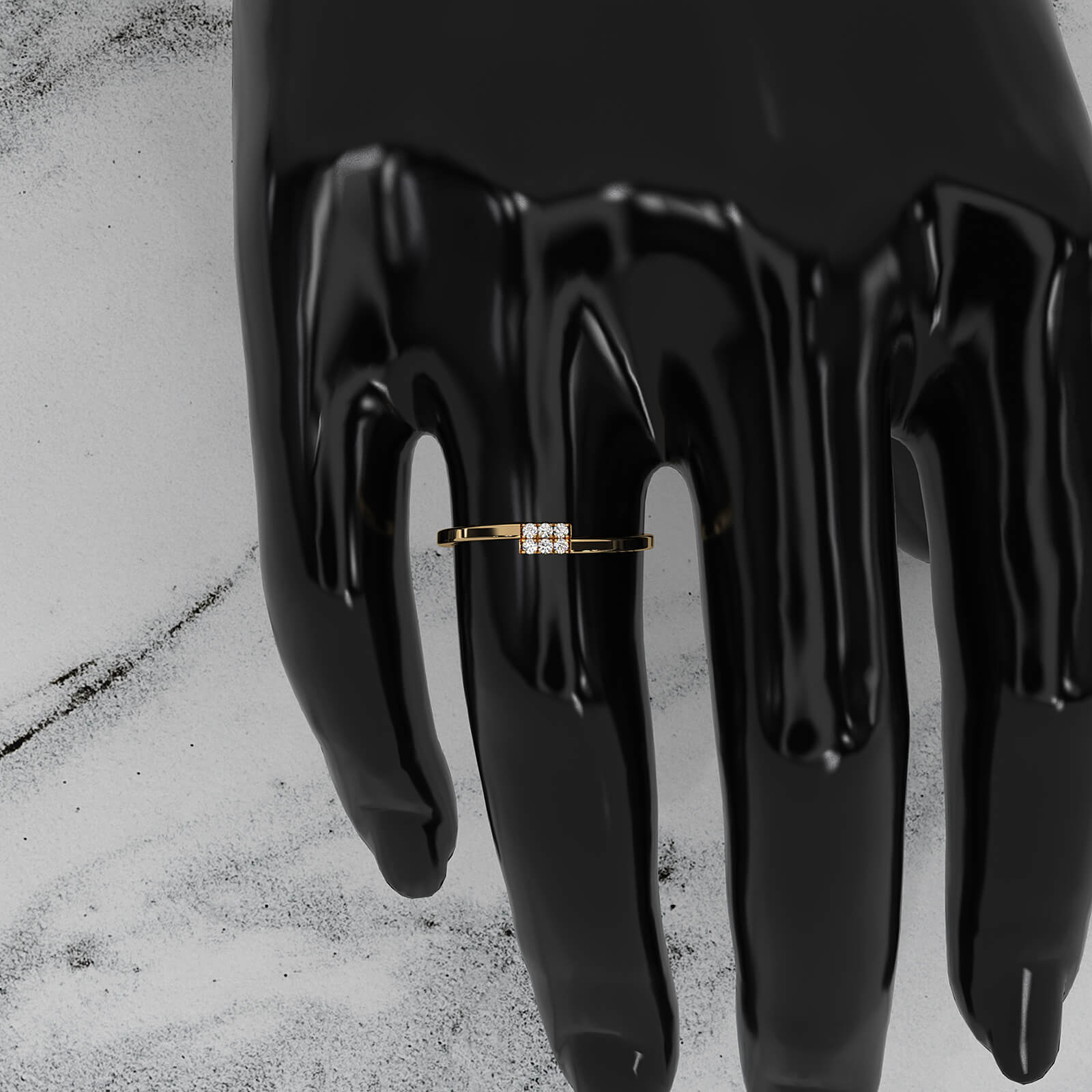 French U Cut Pave Set 6 Stone Slim Round Lab Diamond Fashion Ring 0.06ctw.