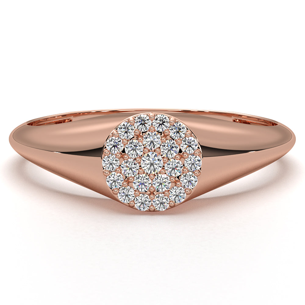 Pave Set Women's Signet Fashion Round Lab Diamond Ring 0.09ctw.