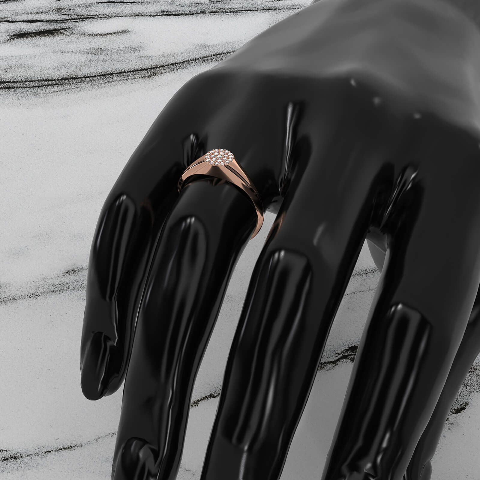 Pave Set Women's Signet Fashion Round Lab Diamond Ring 0.09ctw.