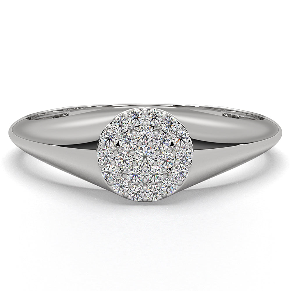 Pave Set Women's Signet Fashion Round Lab Diamond Ring 0.09ctw.
