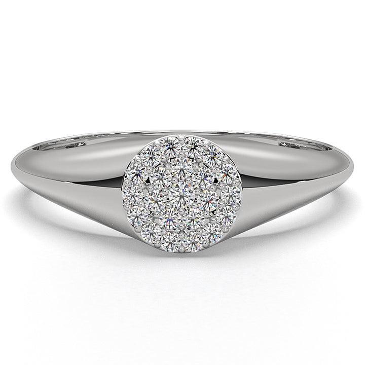 Pave Set Women's Signet Fashion Round Lab Diamond Ring 0.09ctw.