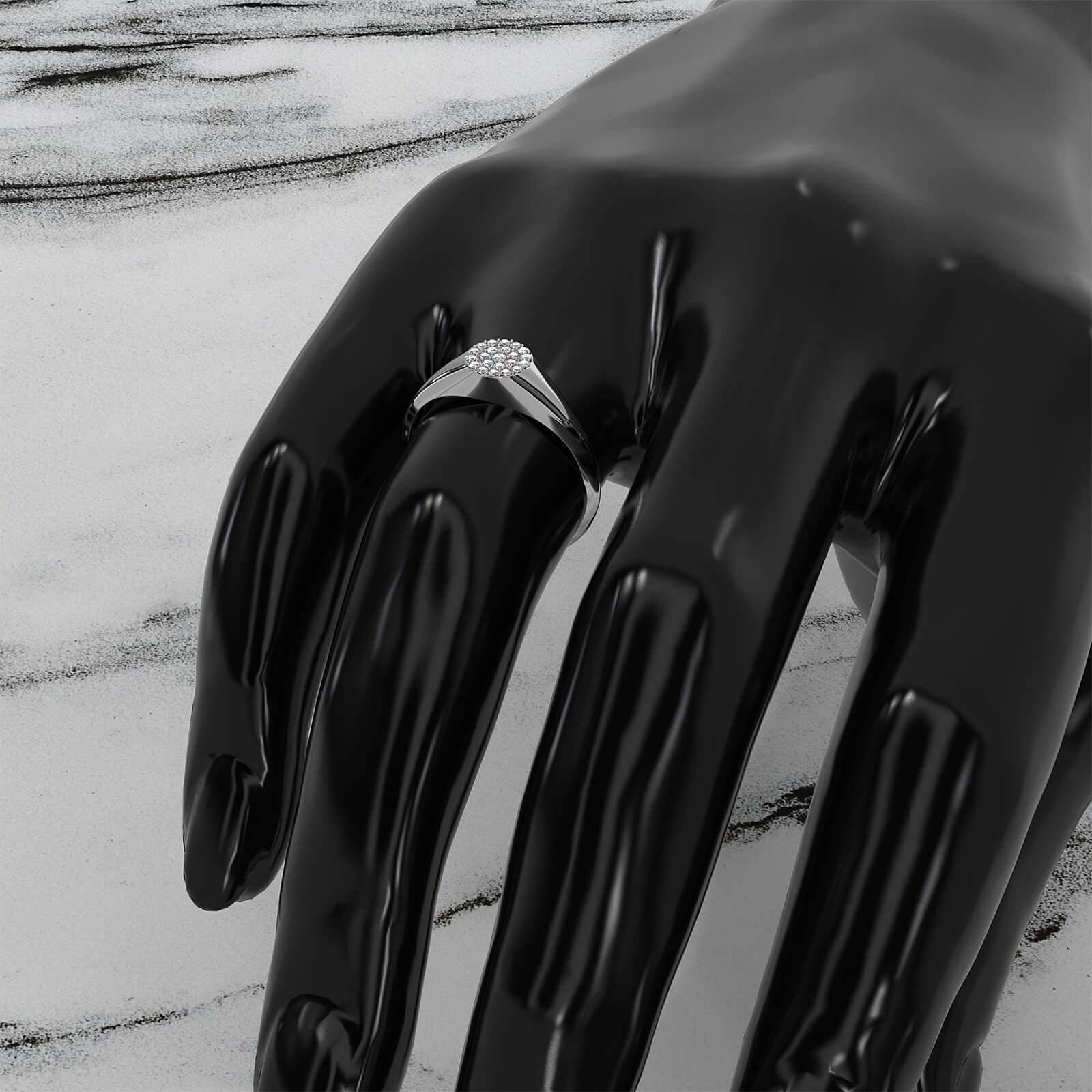 Pave Set Women's Signet Fashion Round Lab Diamond Ring 0.09ctw.