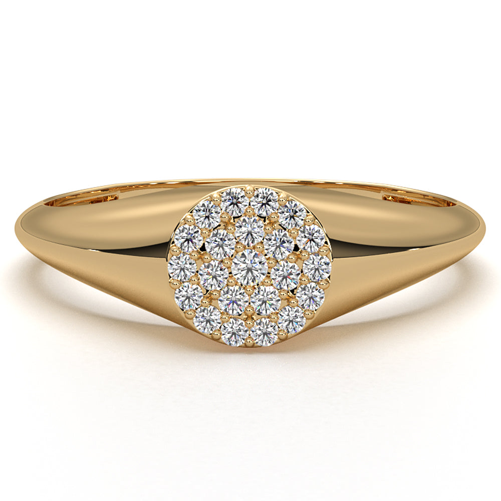 Pave Set Women's Signet Fashion Round Lab Diamond Ring 0.09ctw.