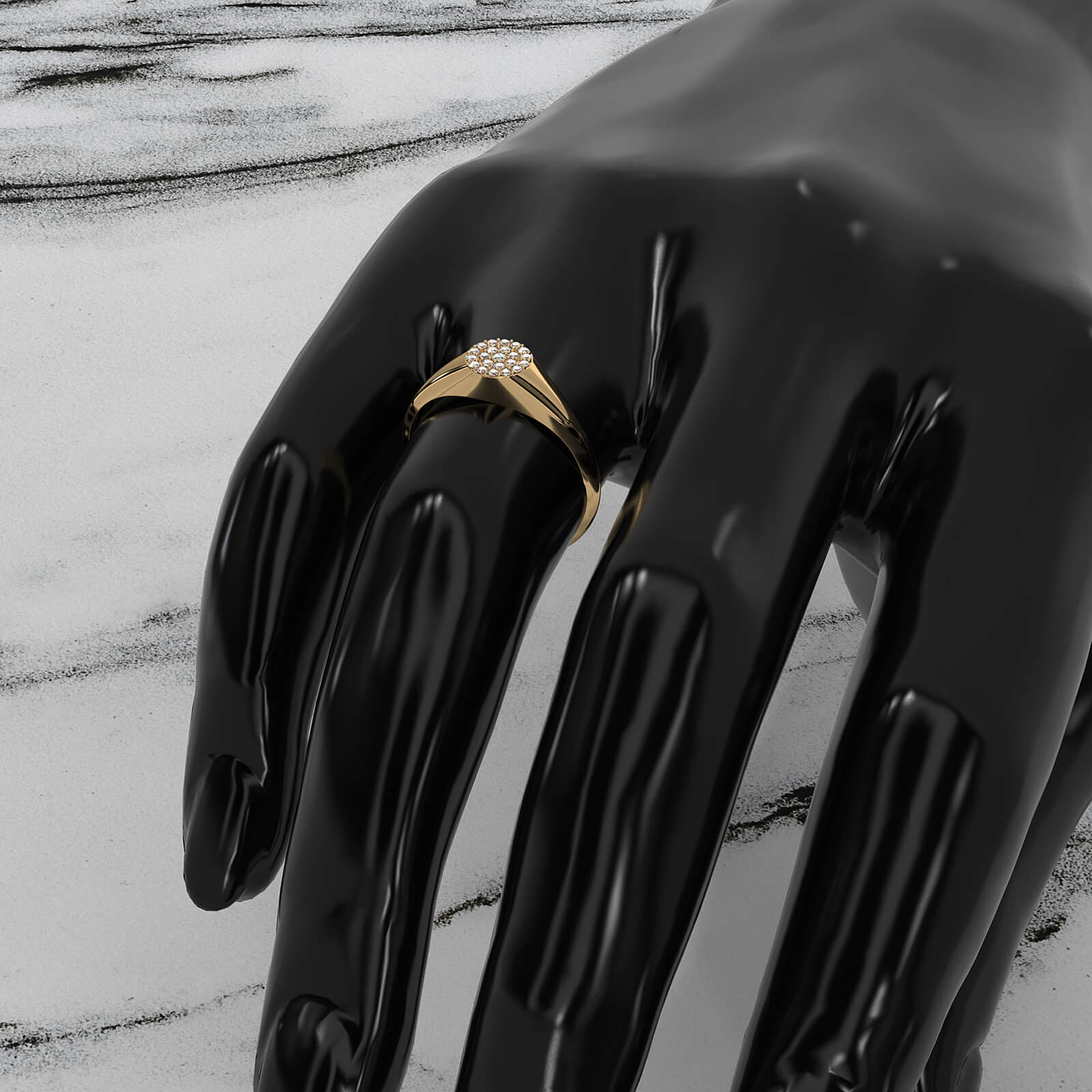 Pave Set Women's Signet Fashion Round Lab Diamond Ring 0.09ctw.