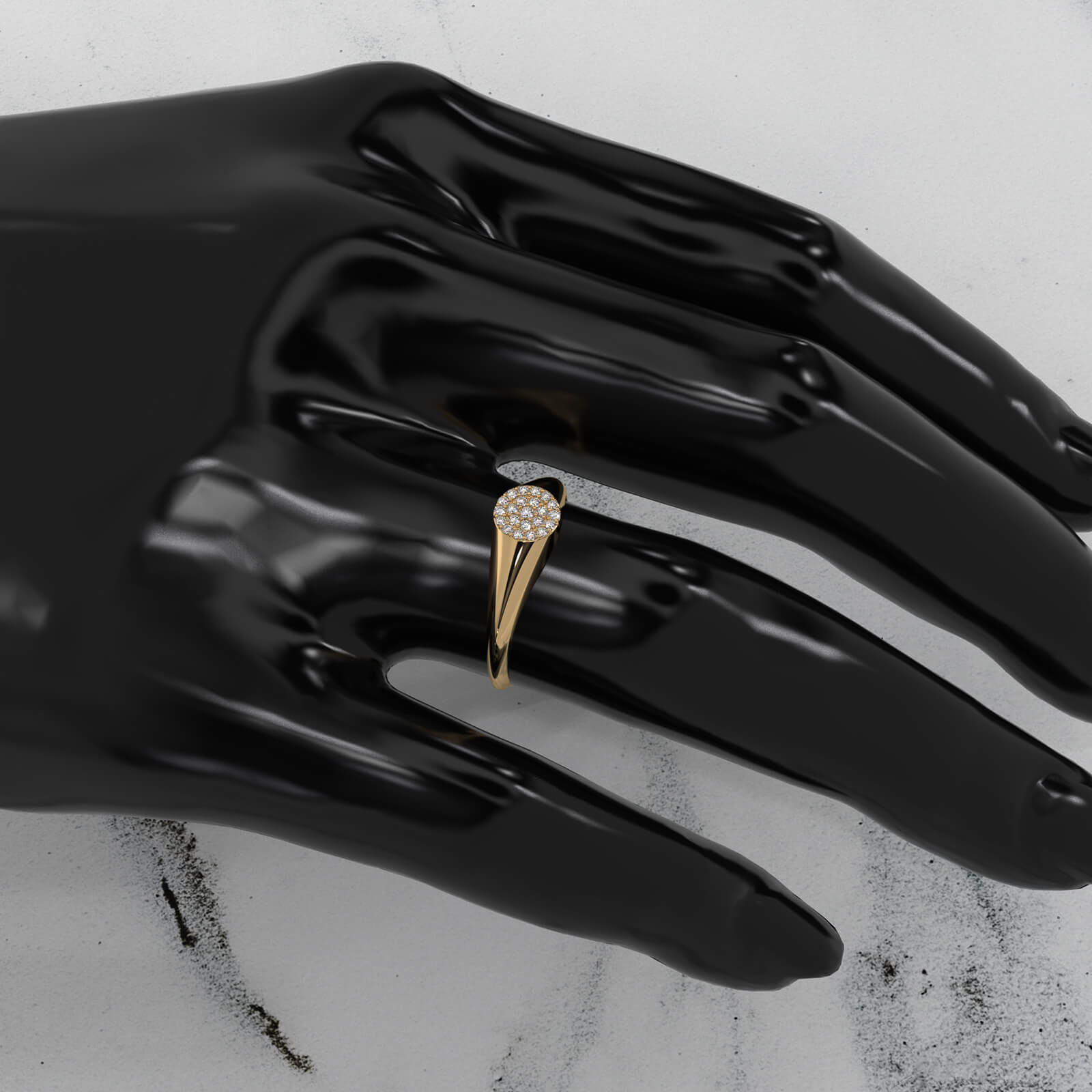 Pave Set Women's Signet Fashion Round Lab Diamond Ring 0.09ctw.