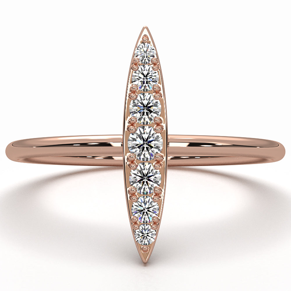 Fashionable Marquise Shape Pave Set Dainty Lab Diamond Ring 0.16ctw.