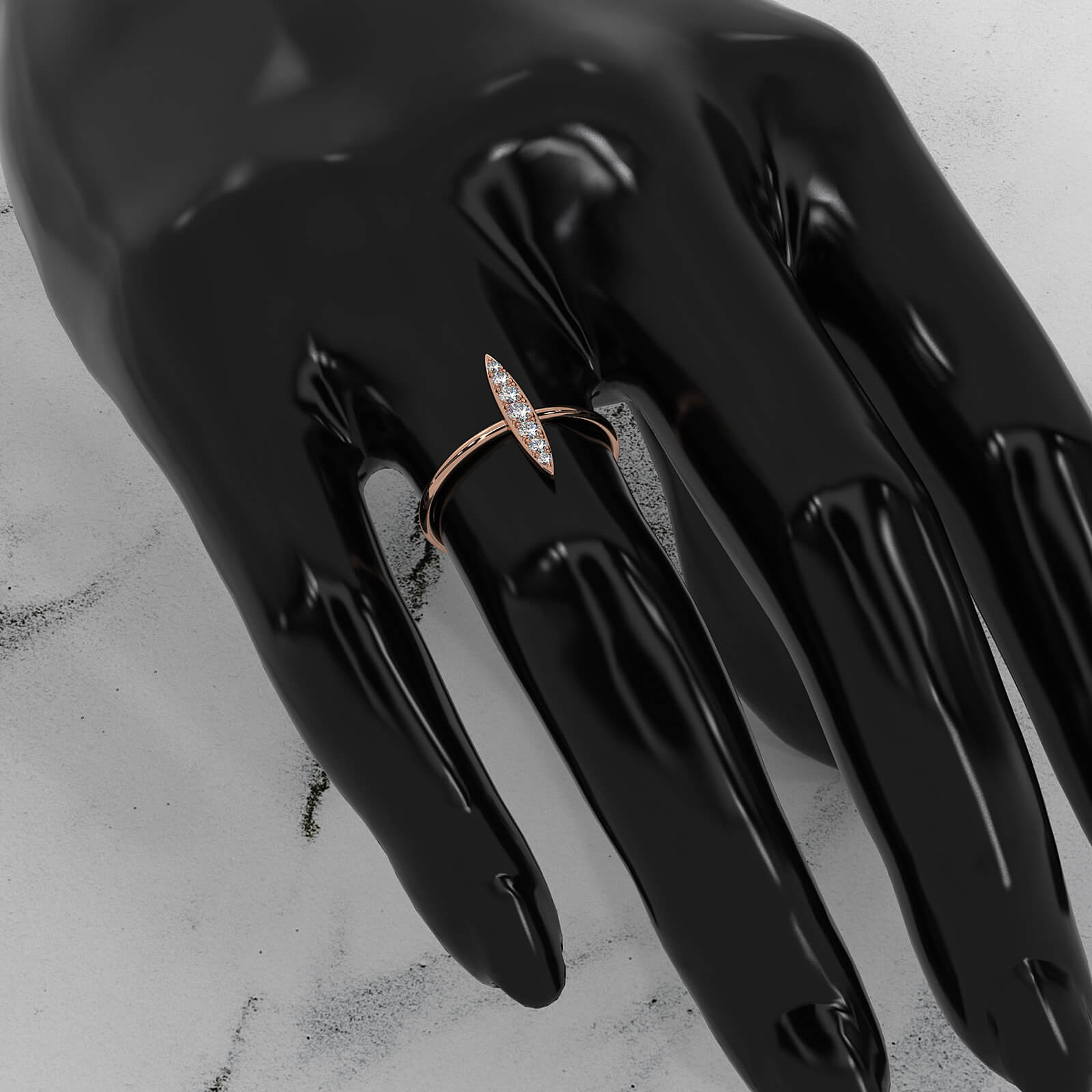 Fashionable Marquise Shape Pave Set Dainty Lab Diamond Ring 0.16ctw.