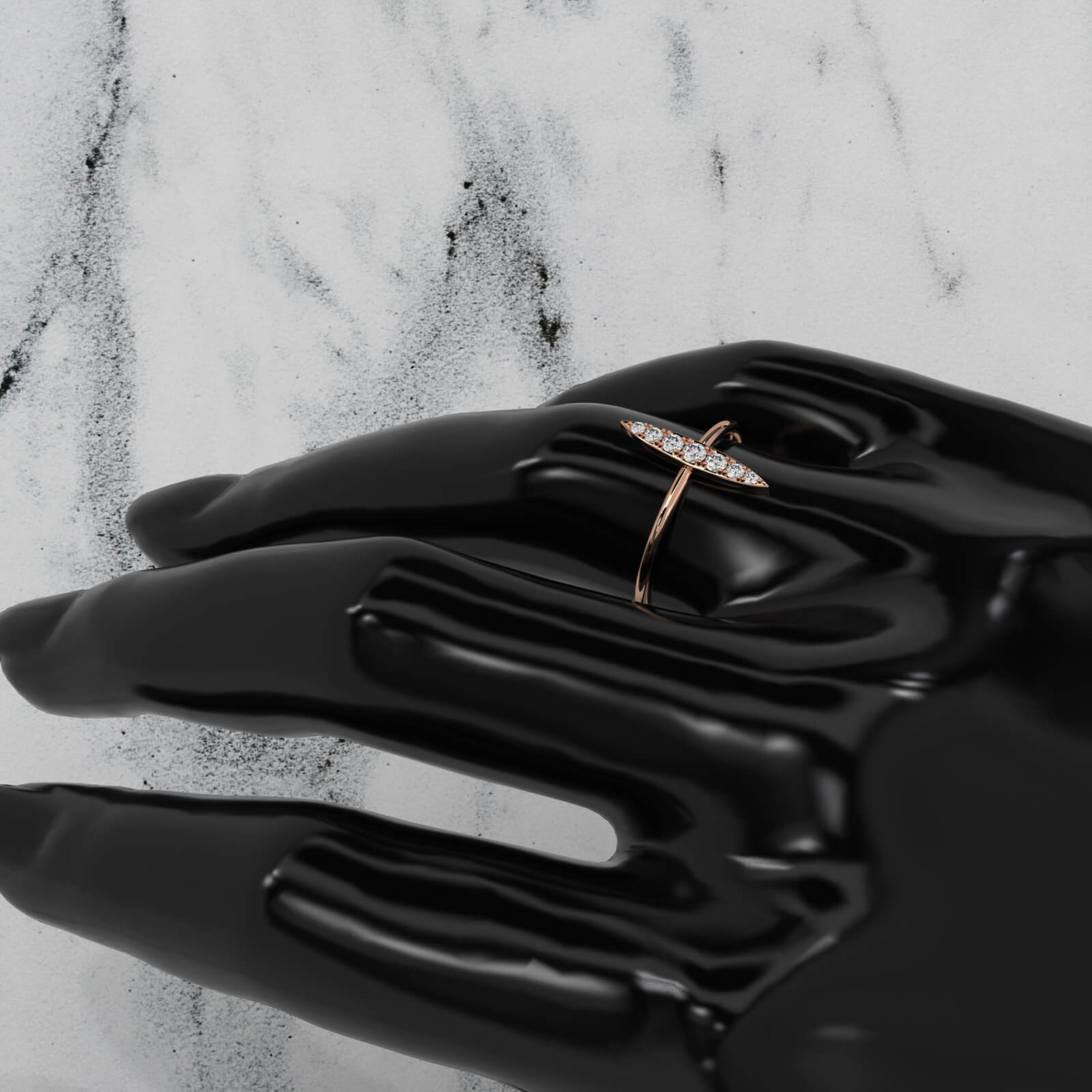 Fashionable Marquise Shape Pave Set Dainty Lab Diamond Ring 0.16ctw.