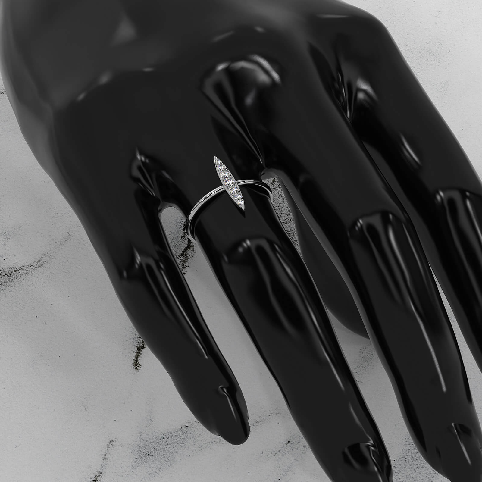 Fashionable Marquise Shape Pave Set Dainty Lab Diamond Ring 0.16ctw.