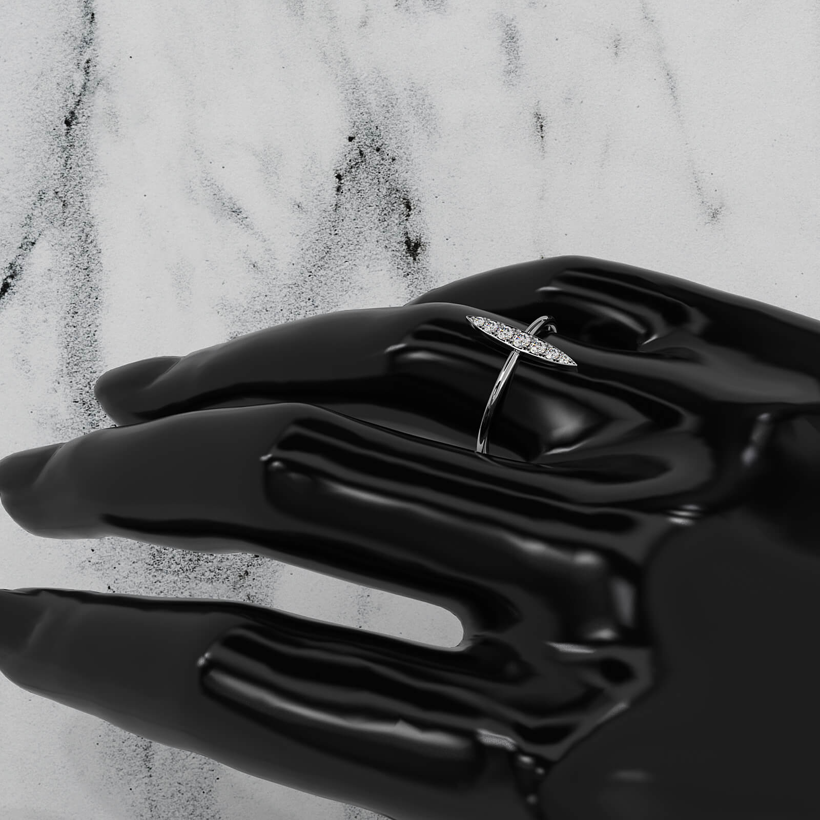 Fashionable Marquise Shape Pave Set Dainty Lab Diamond Ring 0.16ctw.