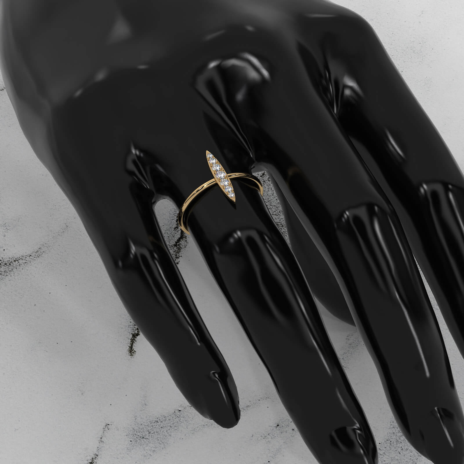 Fashionable Marquise Shape Pave Set Dainty Lab Diamond Ring 0.16ctw.