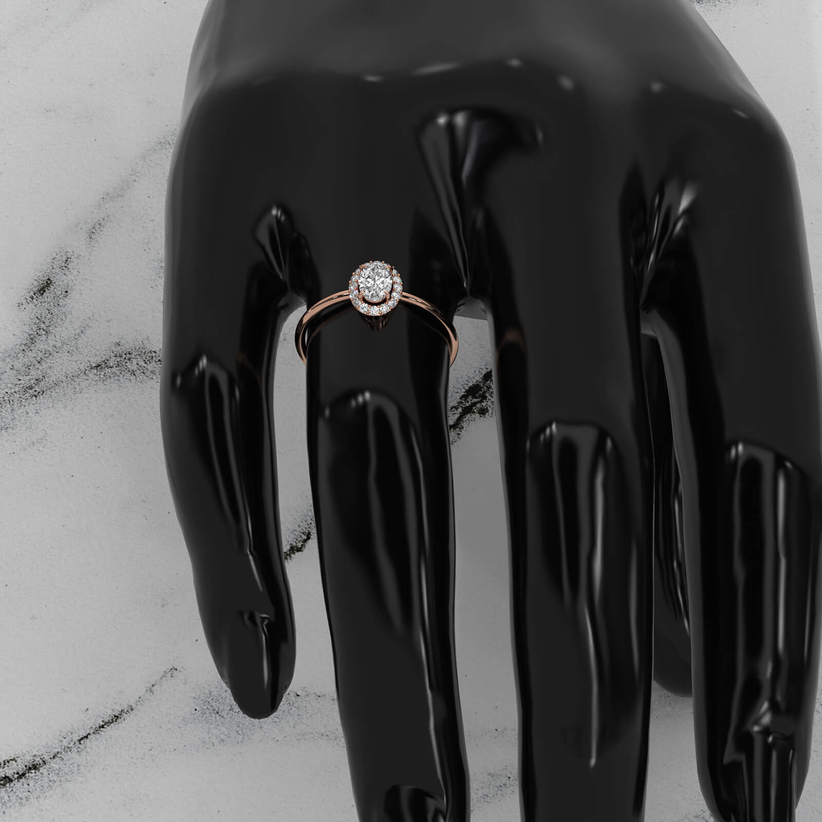 Slim Halo Oval Micro Pave Set Lab Diamond Engagement Ring 0.47ctw.