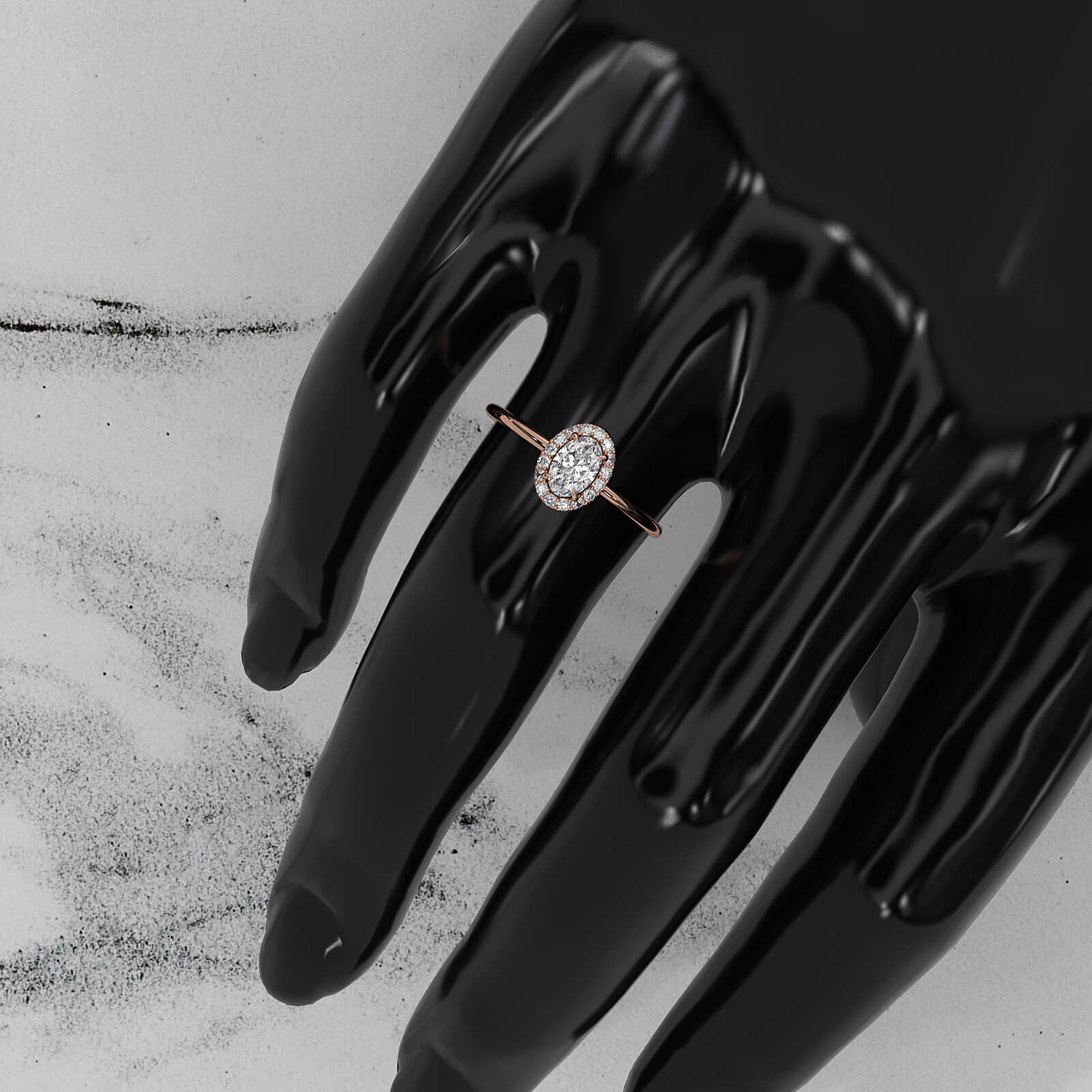 Slim Halo Oval Micro Pave Set Lab Diamond Engagement Ring 0.47ctw.