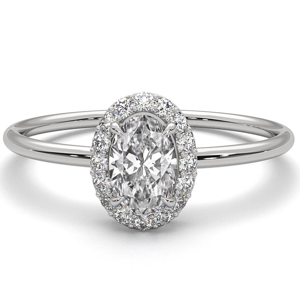 Slim Halo Oval Micro Pave Set Lab Diamond Engagement Ring 0.47ctw.